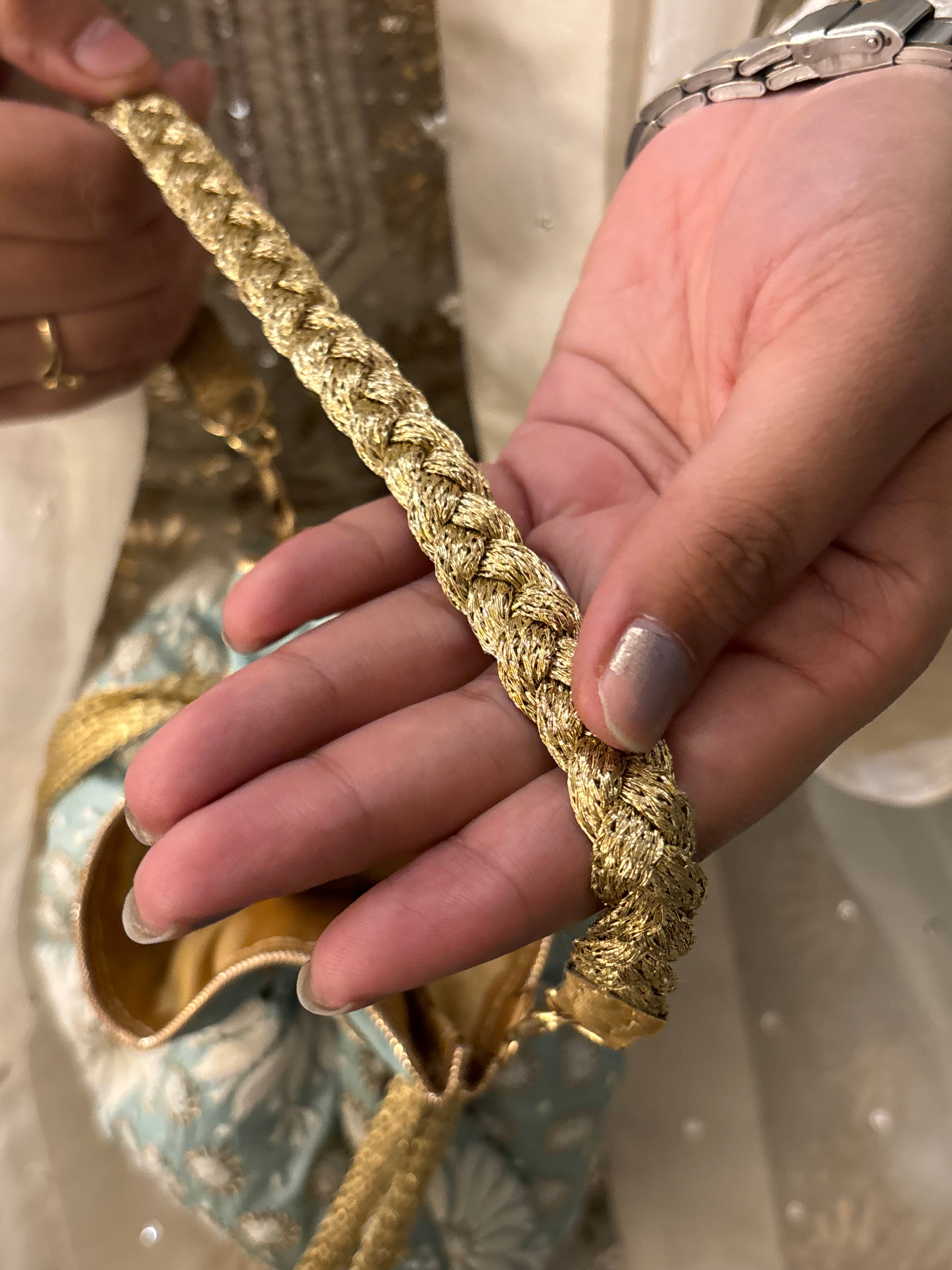 Sea Foam Chikankari Potli