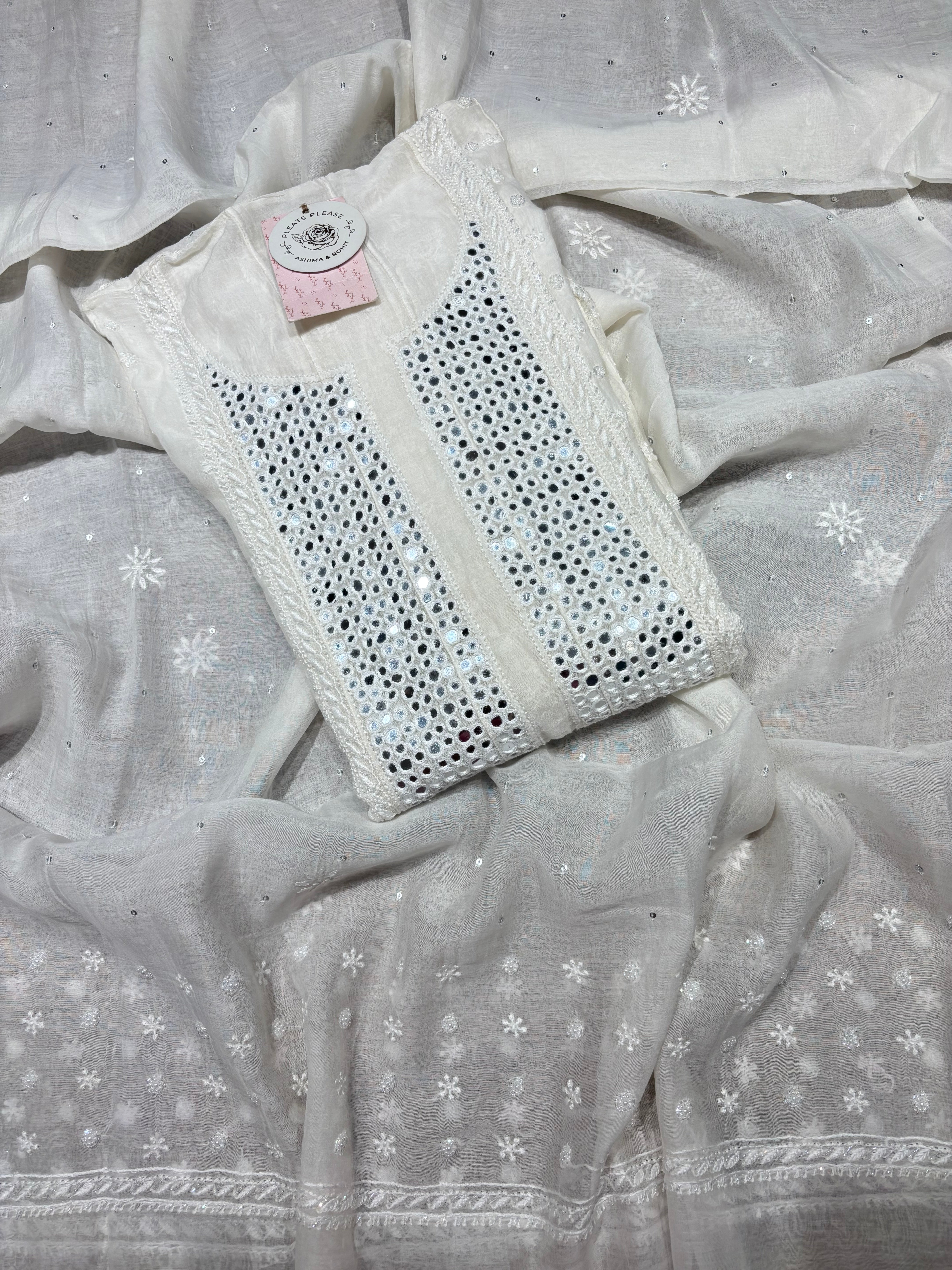 Dyeable Chanderi Mul Chikankari Anarkali & Dupatta Set
