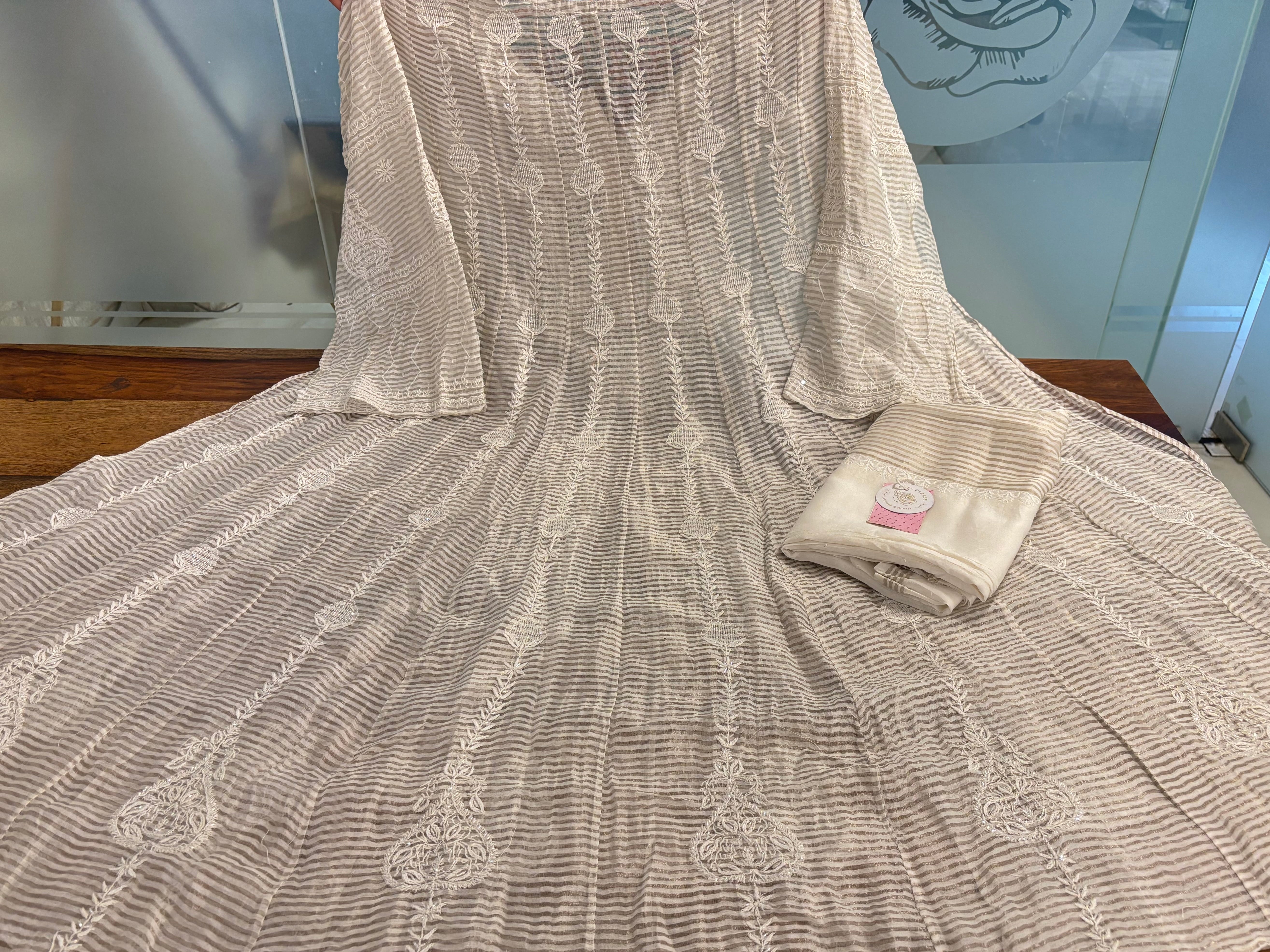 Dyeable Chanderi Chikankari Anarkali & Dupatta Set - Pleats PleaseChikankari