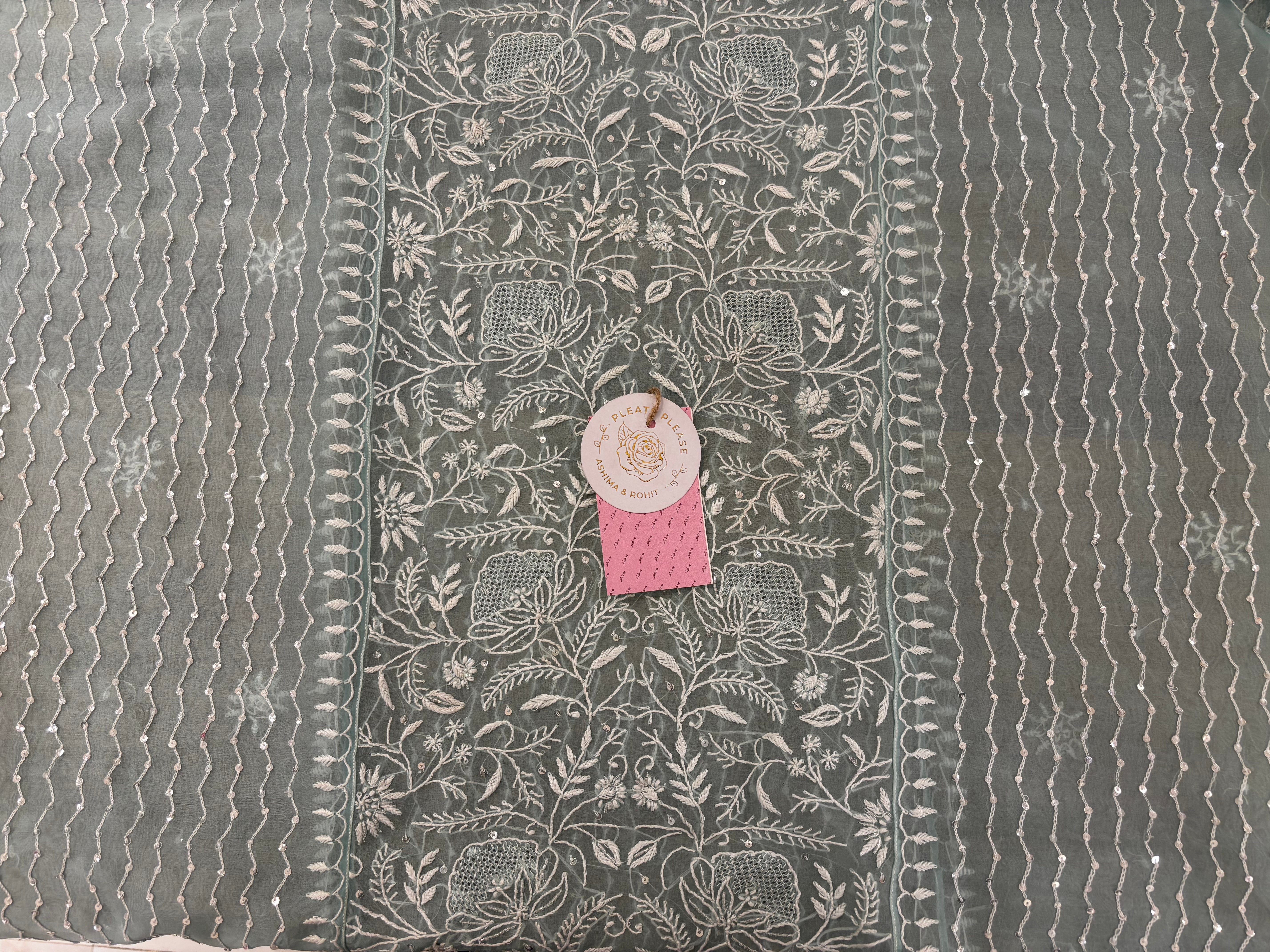 Mint Green Pure Organza Chikankari Kurta & Dupatta - Pleats PleaseChikankari