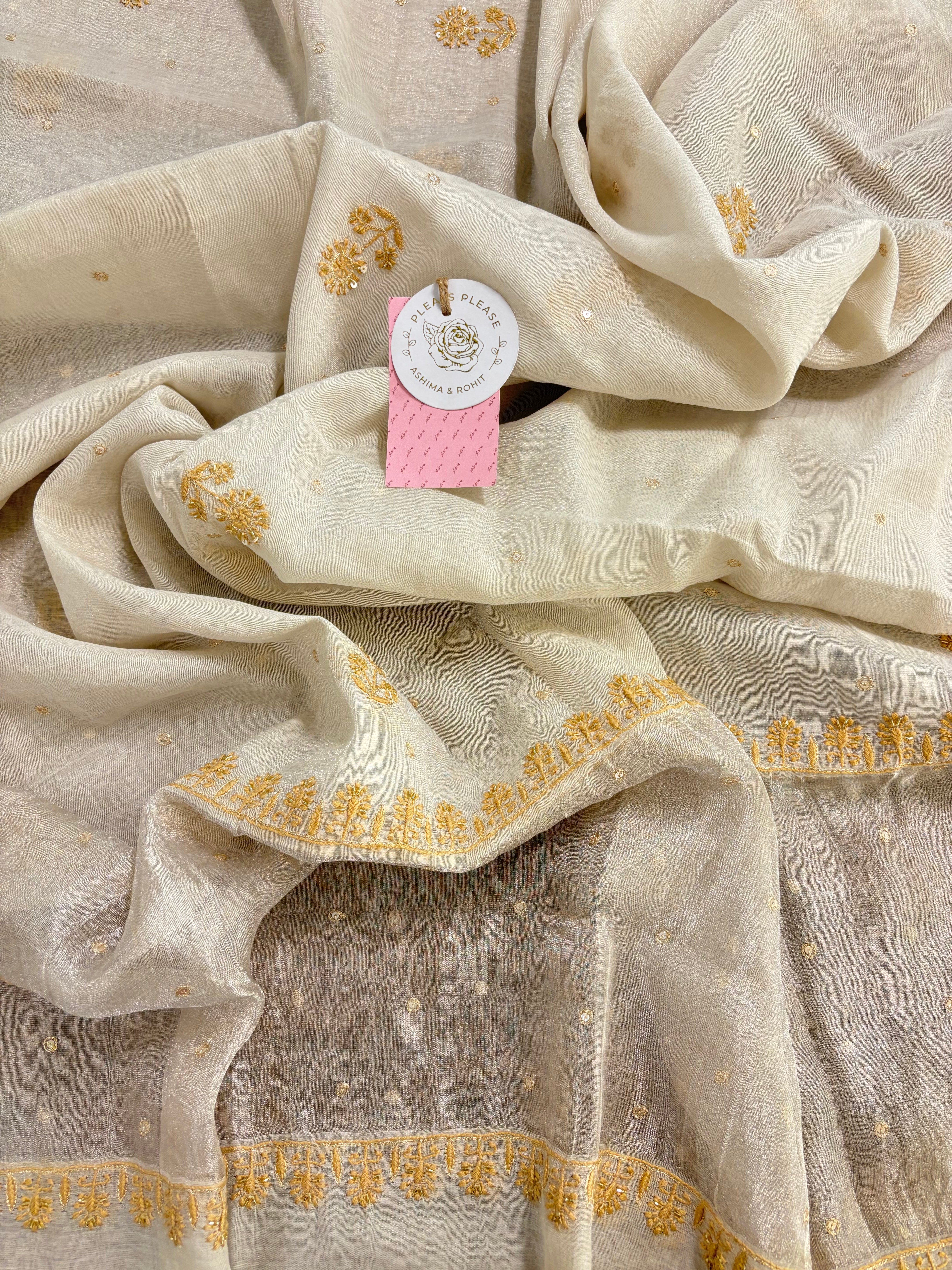 Dyeable Ivory Silver Pure & Premium Tissue Chikankari Kurta & Dupatta