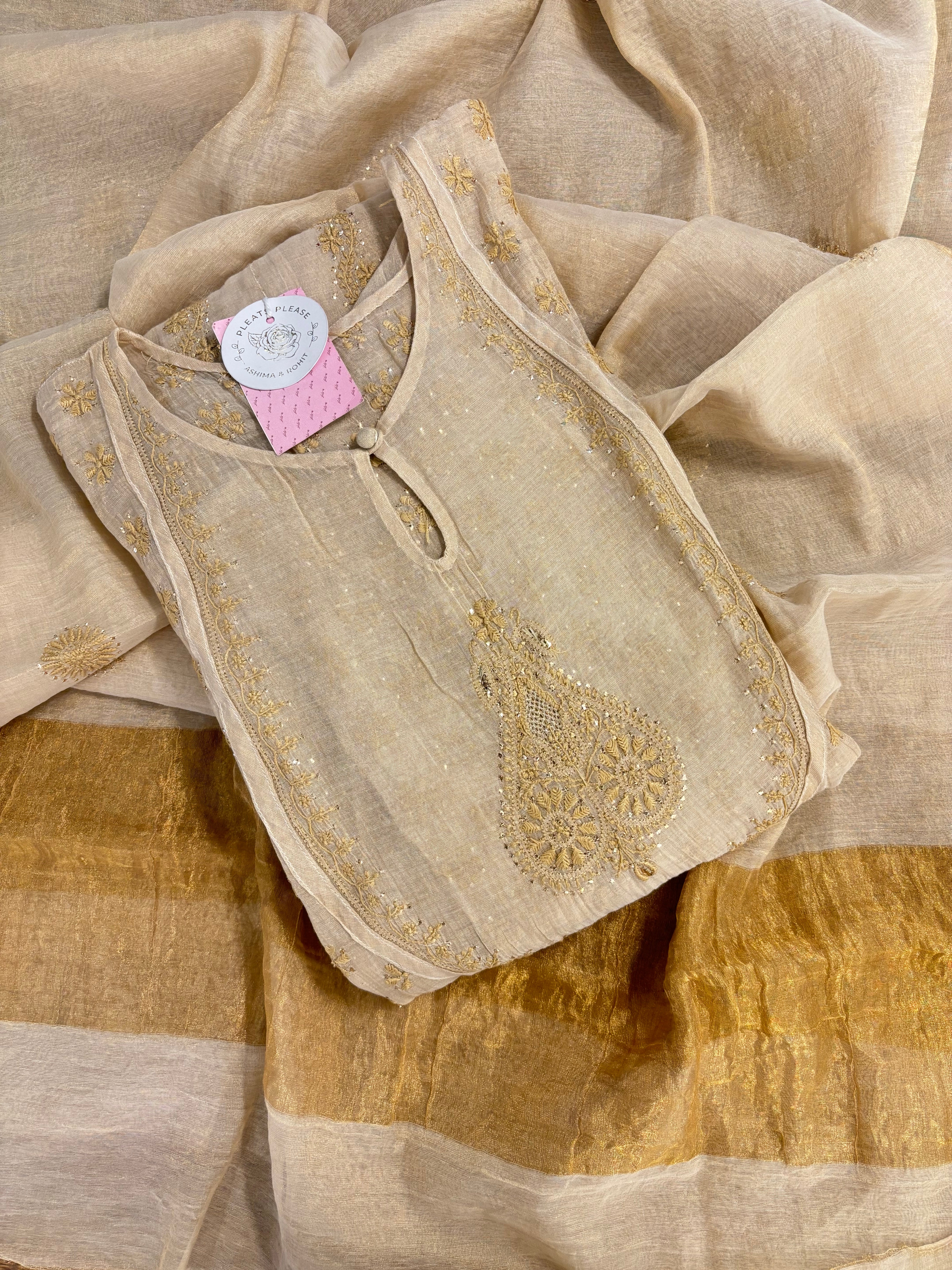 Dyeable Pure & Premium Tissue Mukaish Chikankari Bajirao Anarkali & Dupatta