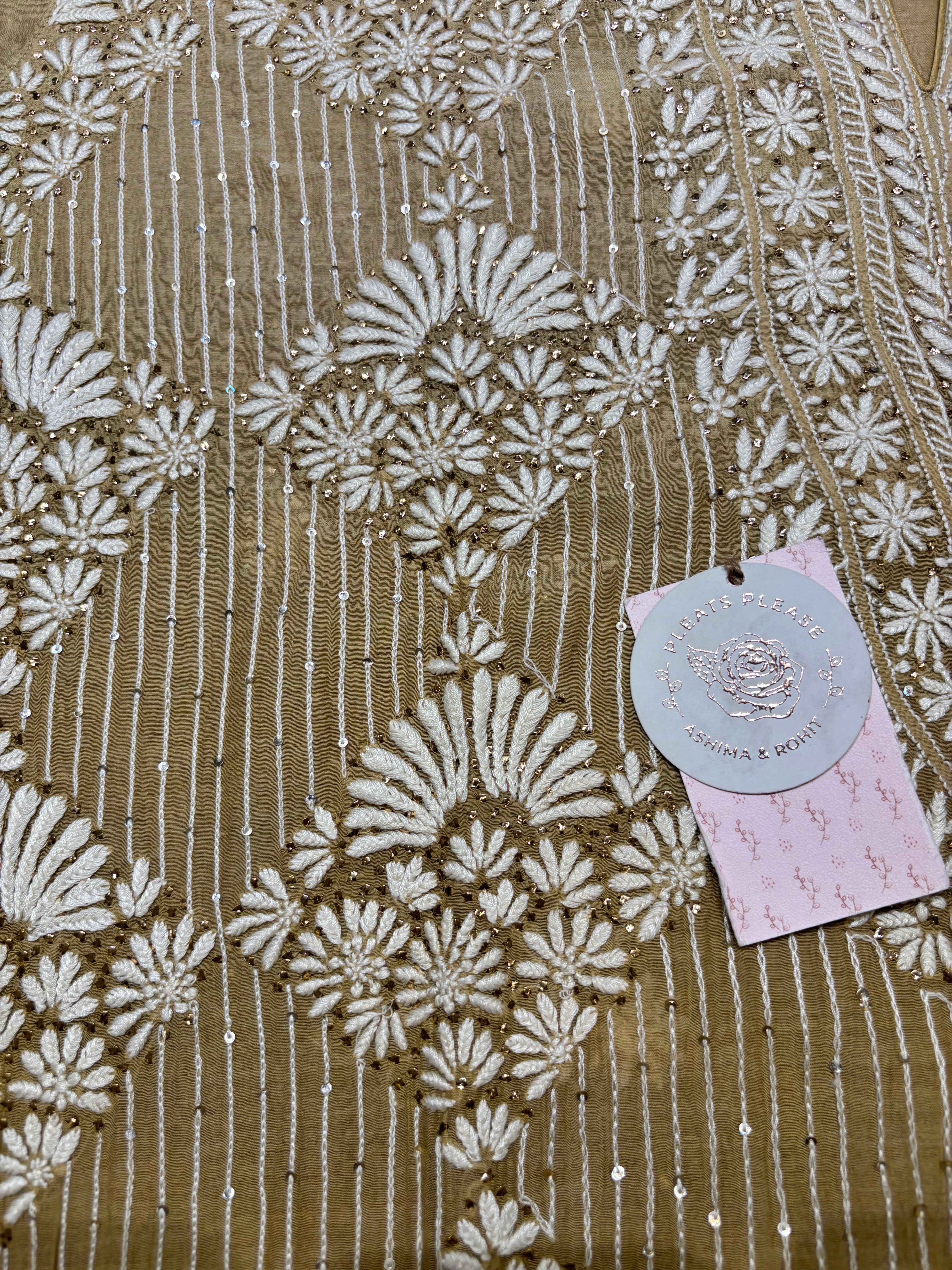 Olive Green Ombré Chanderi Mul Chikankari & Mukaish Kurta and Heavy Dupatta Set