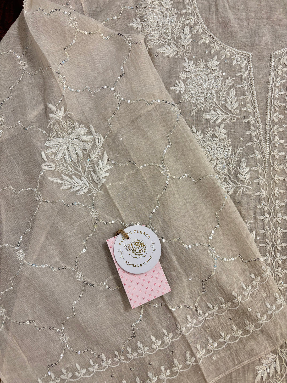Dyeable Silver Tissue Chikankari Co-ord Set