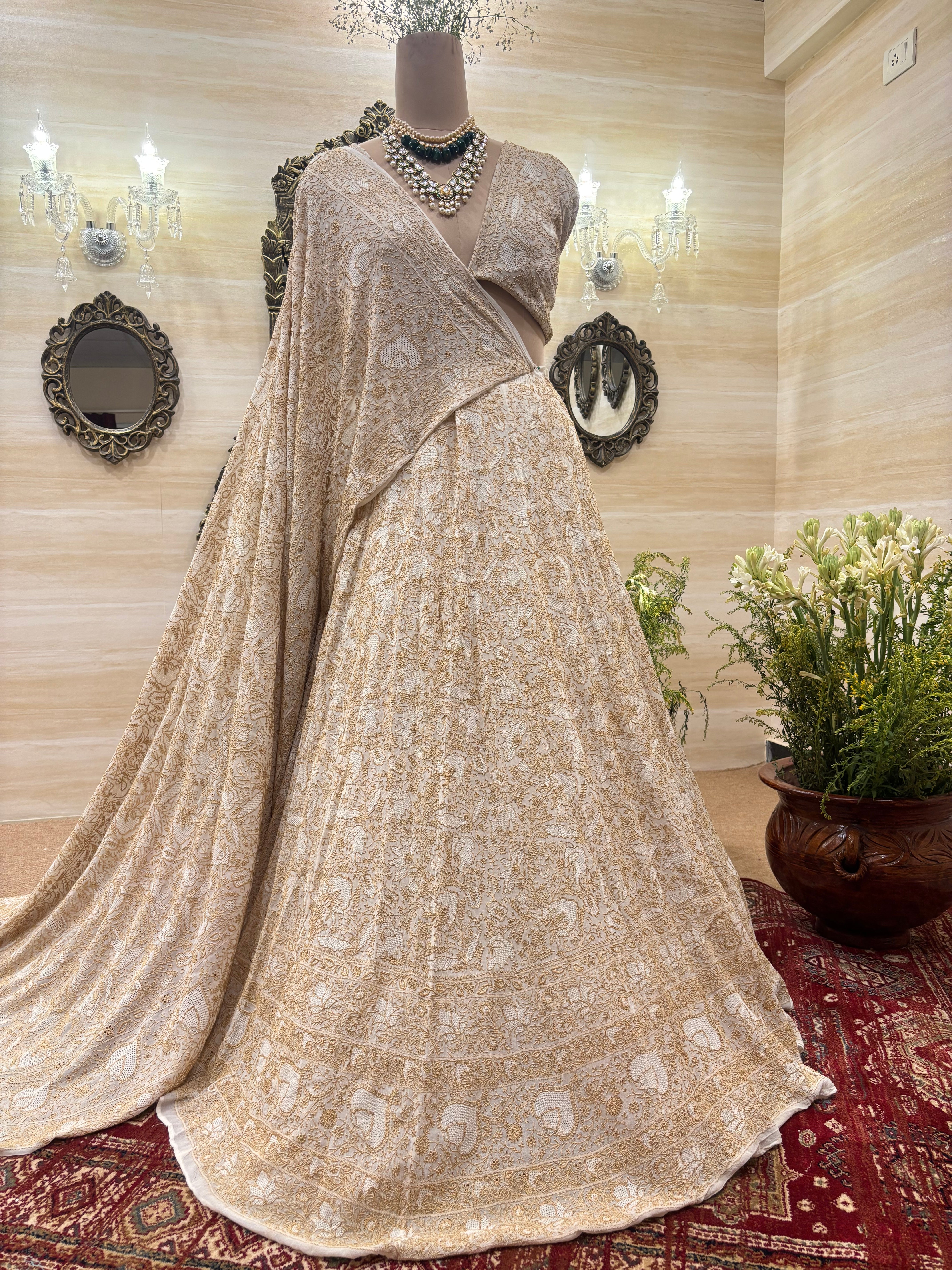 Dyeable Pure & Premium Goergette Chikankari Lehenga Set