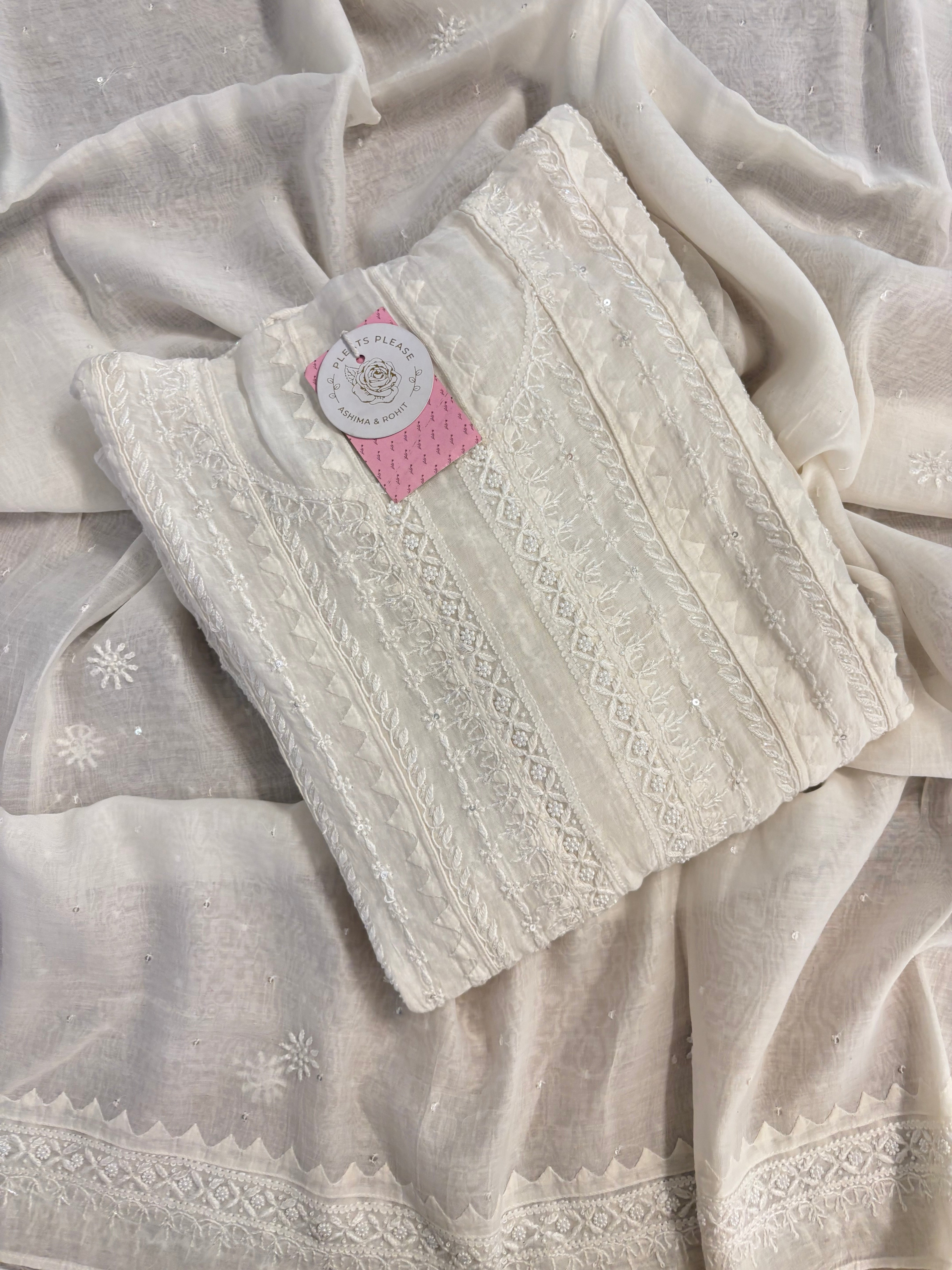 Dyeable Chanderi Mul Chikankari A-Line Anarkali & Dupatta Set