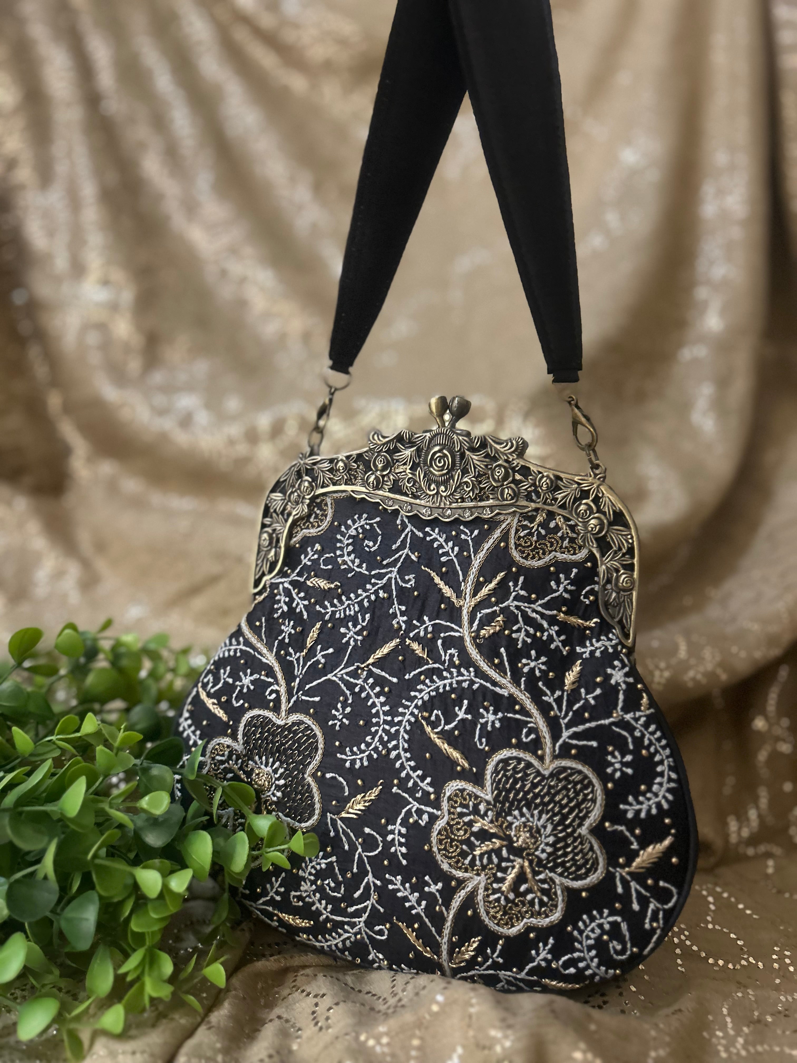Black Chikankari Clutch Bag