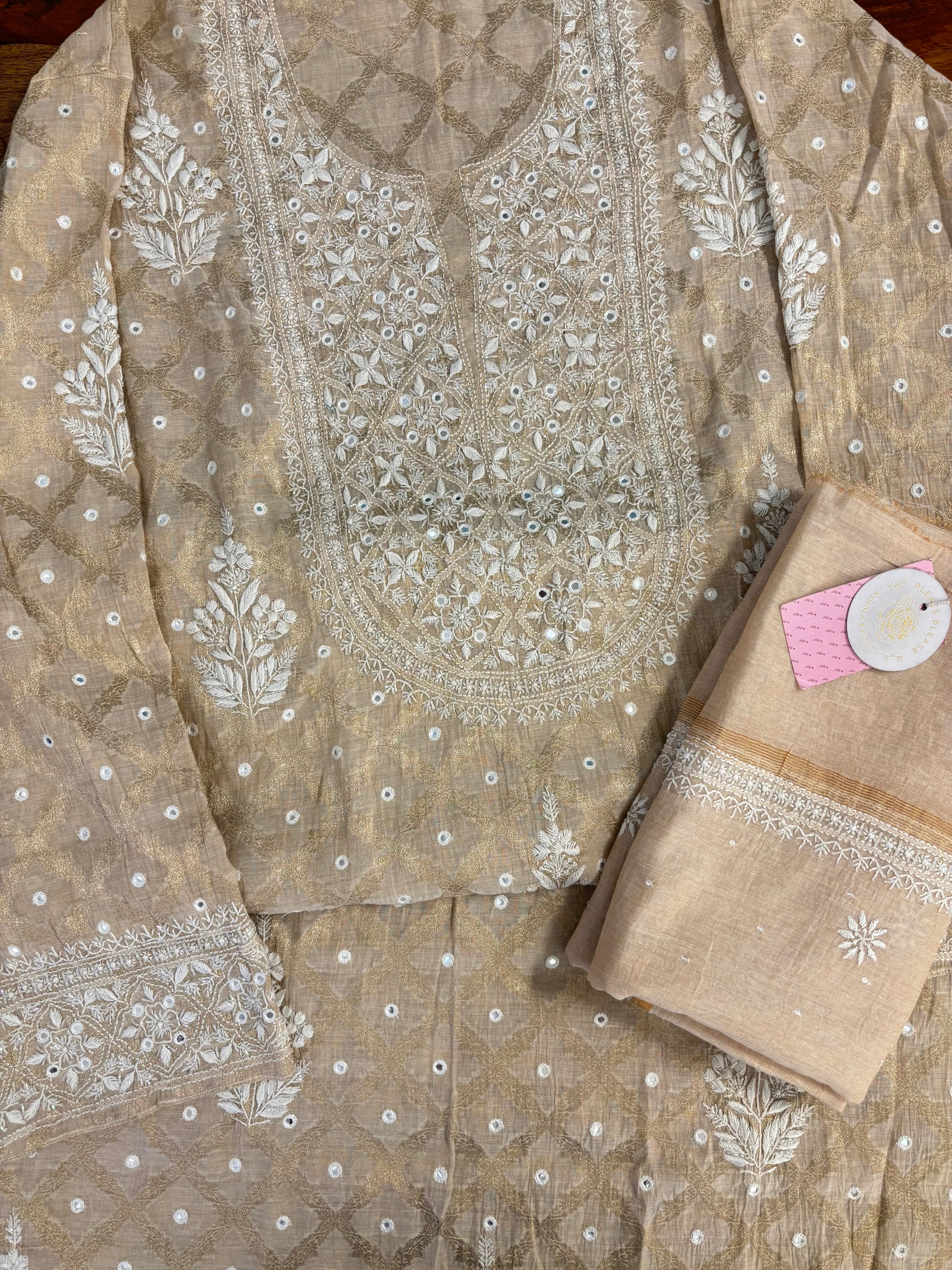 Dyeable Pure Tissue Chikankari Kurta & Dupatta
