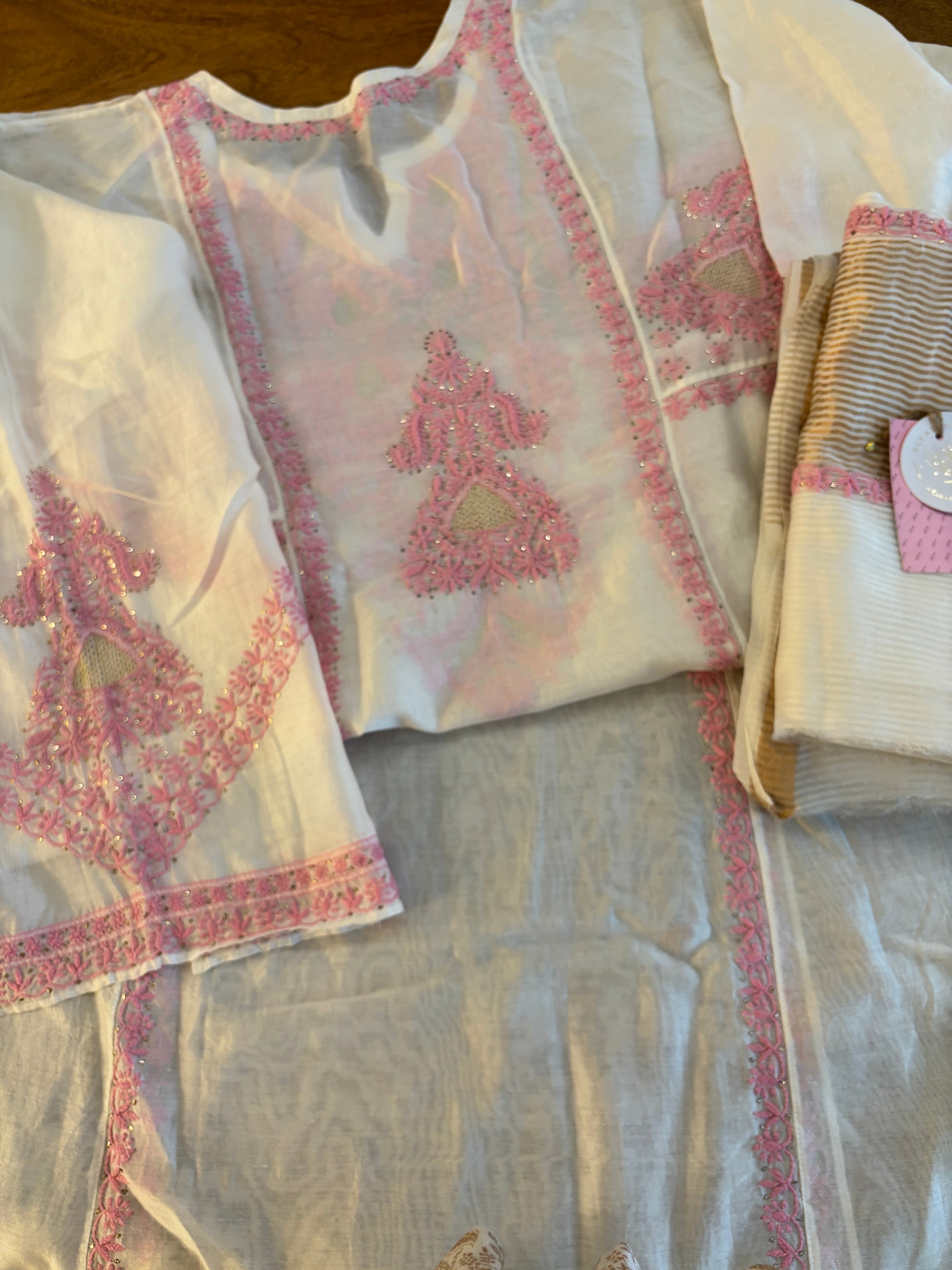 Dyeable Chanderi Chikankari Mukaish Anarkali & Dupatta