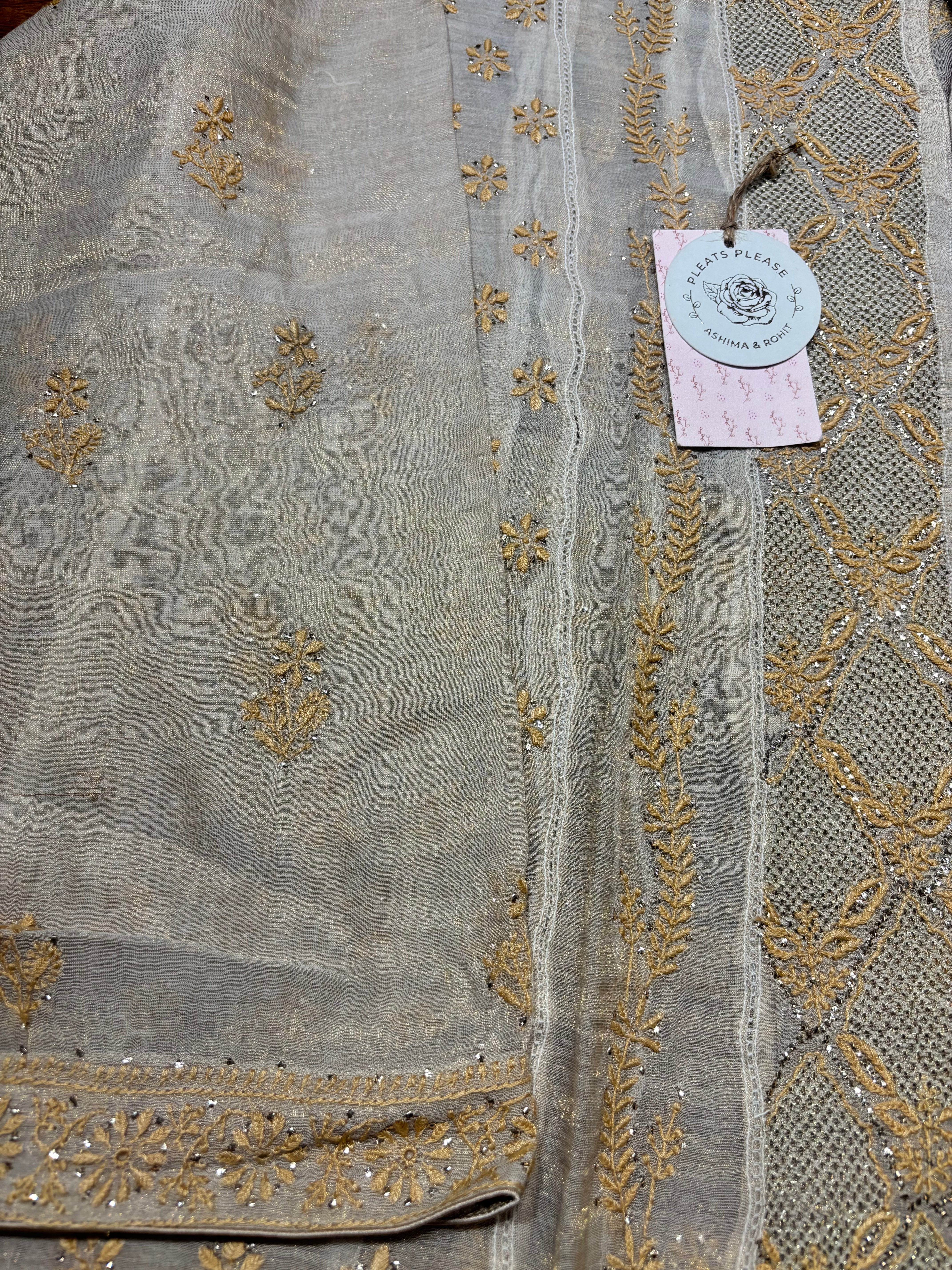 Dyeable Pure Tissue Kalidar Chikankari Kurta and Dupatta set
