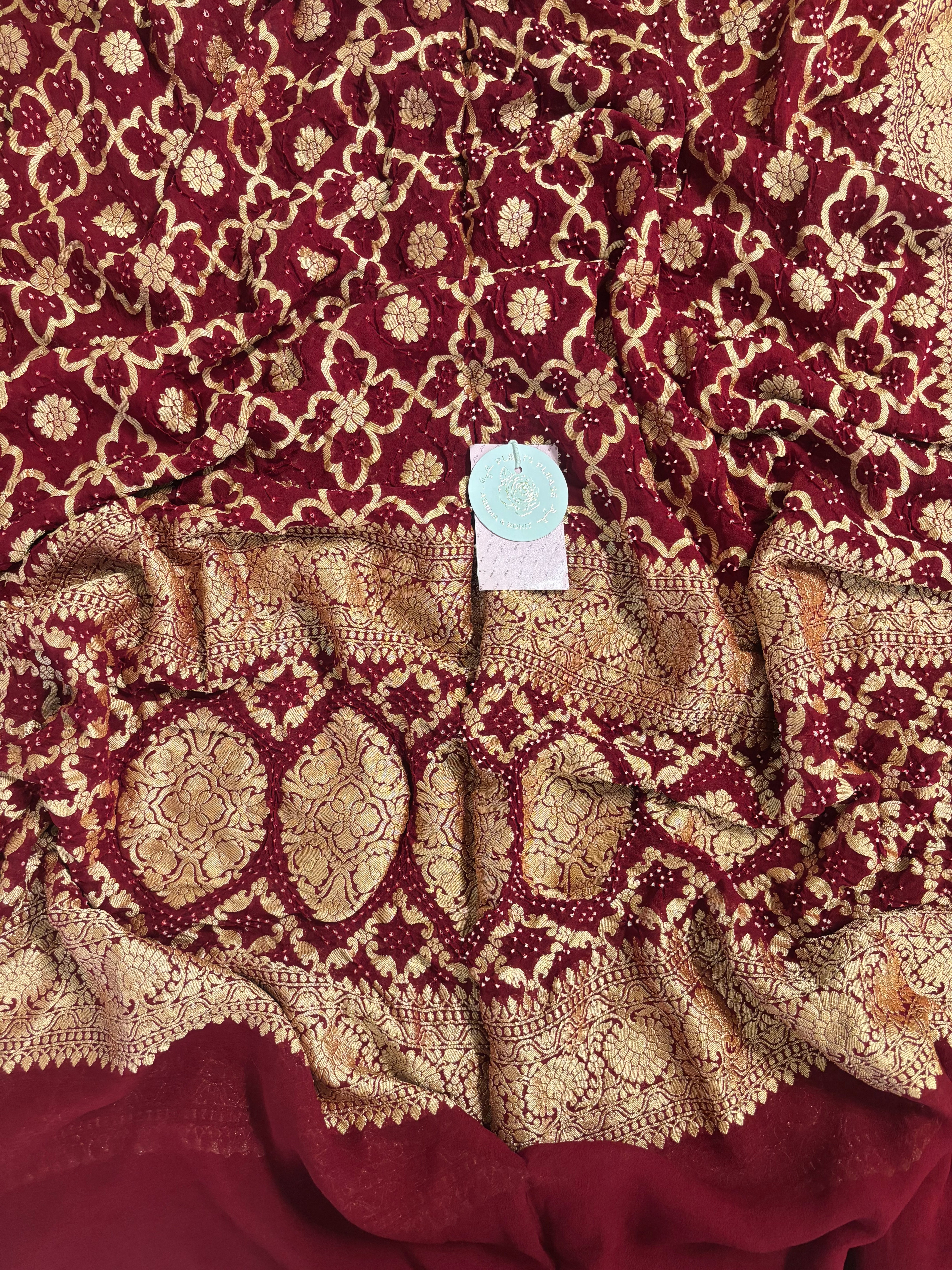 Pure Khaddi Georgette Maroon Neemzari Dupatta