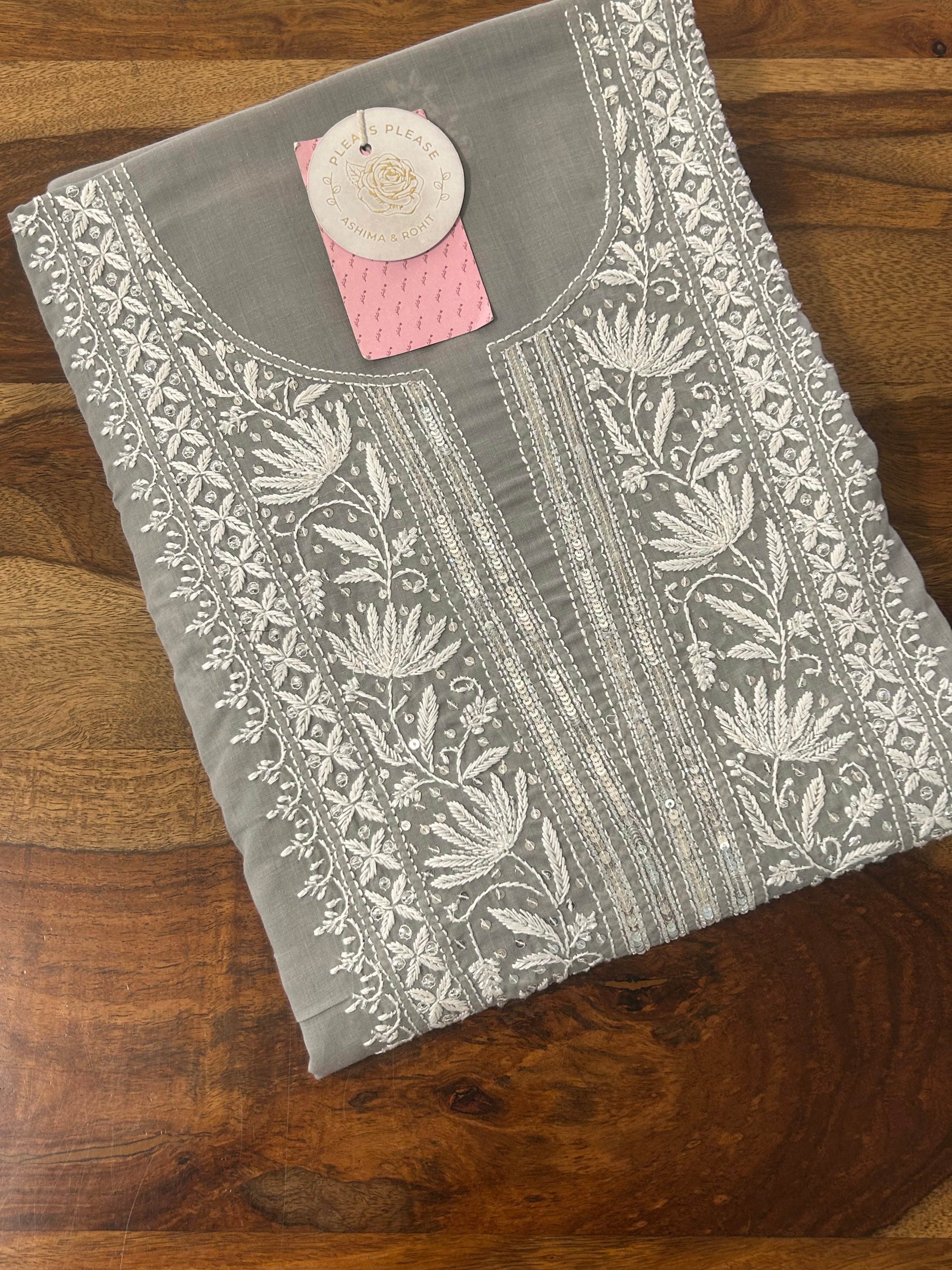 Mauve Taupe Mulmul Chikankari Kurta