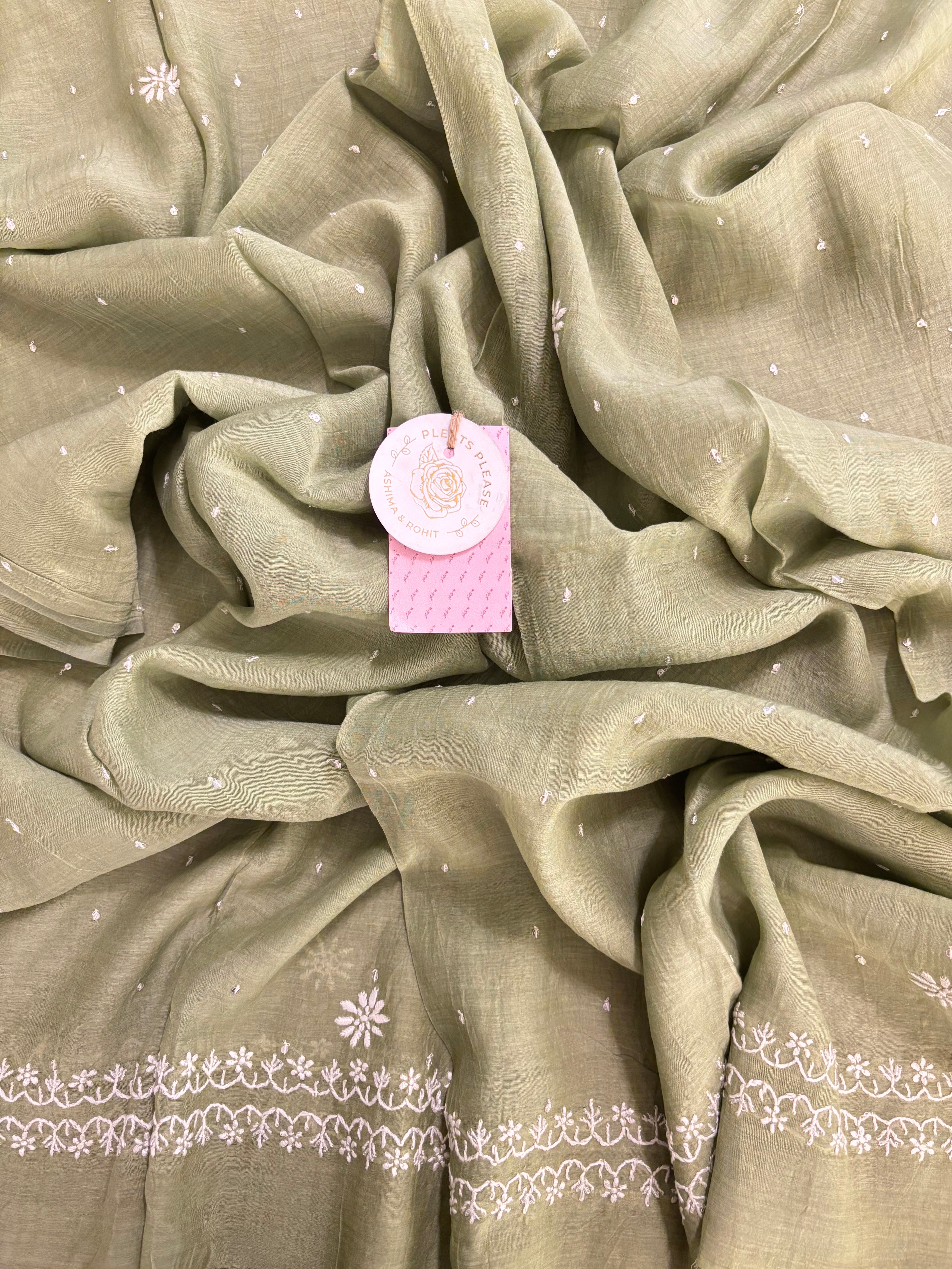 Green Chanderi Chikankari Kurta & Dupatta