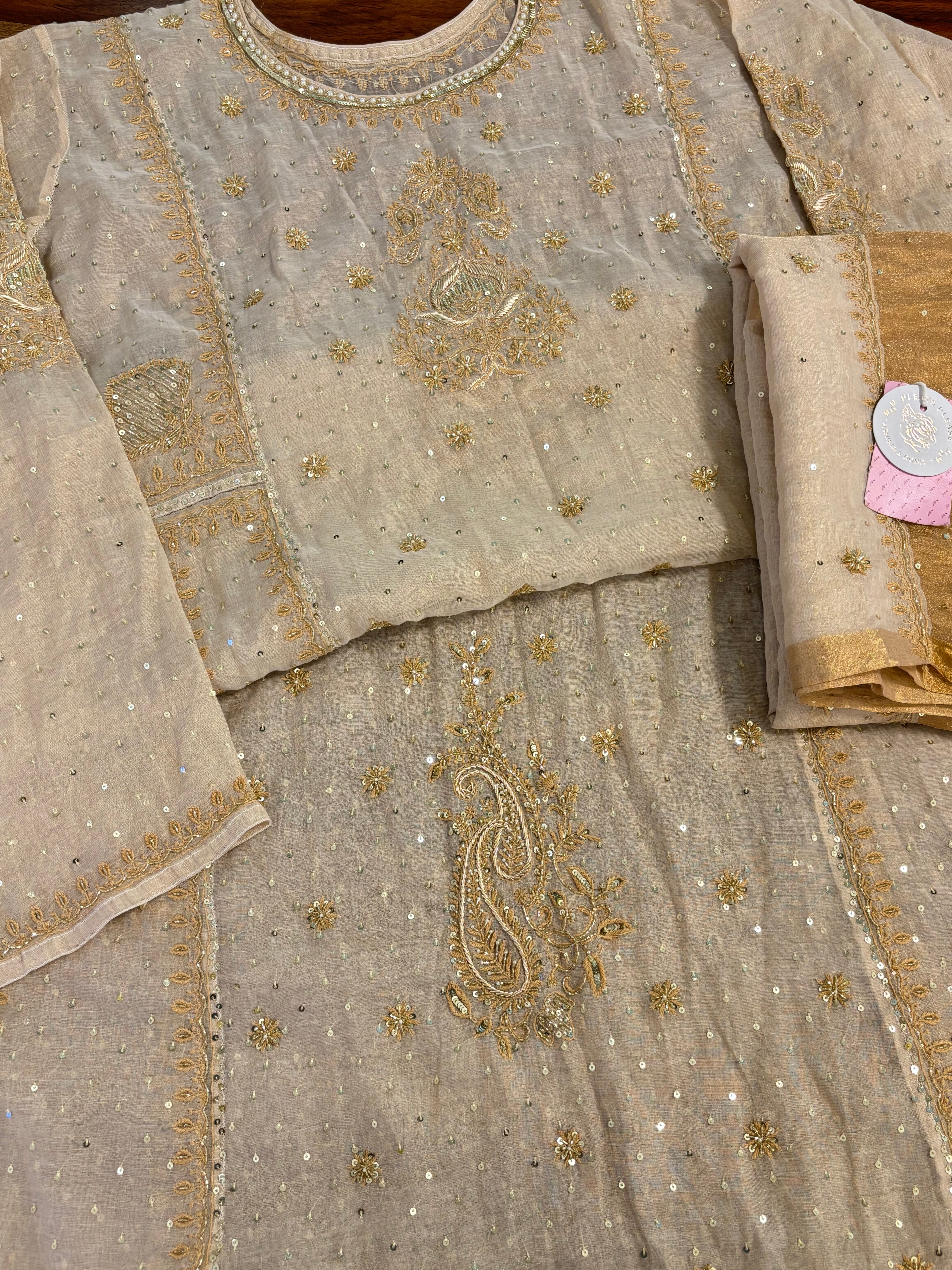 Dyebable Pure Tissue Chikankari A-line Anarkali & Dupatta