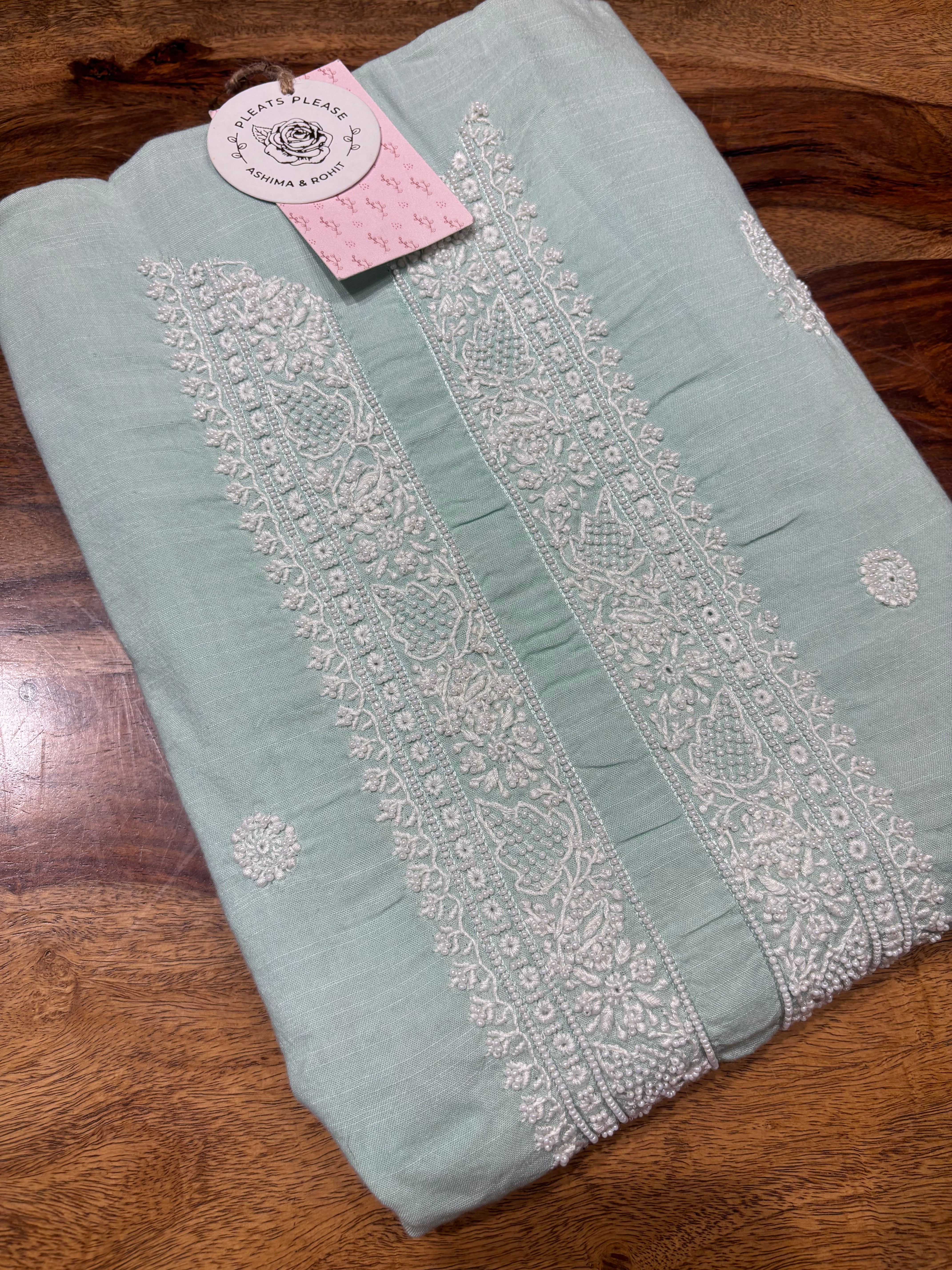 Sea Foam Mulmul Chikankari Men’s Kurta Fabric