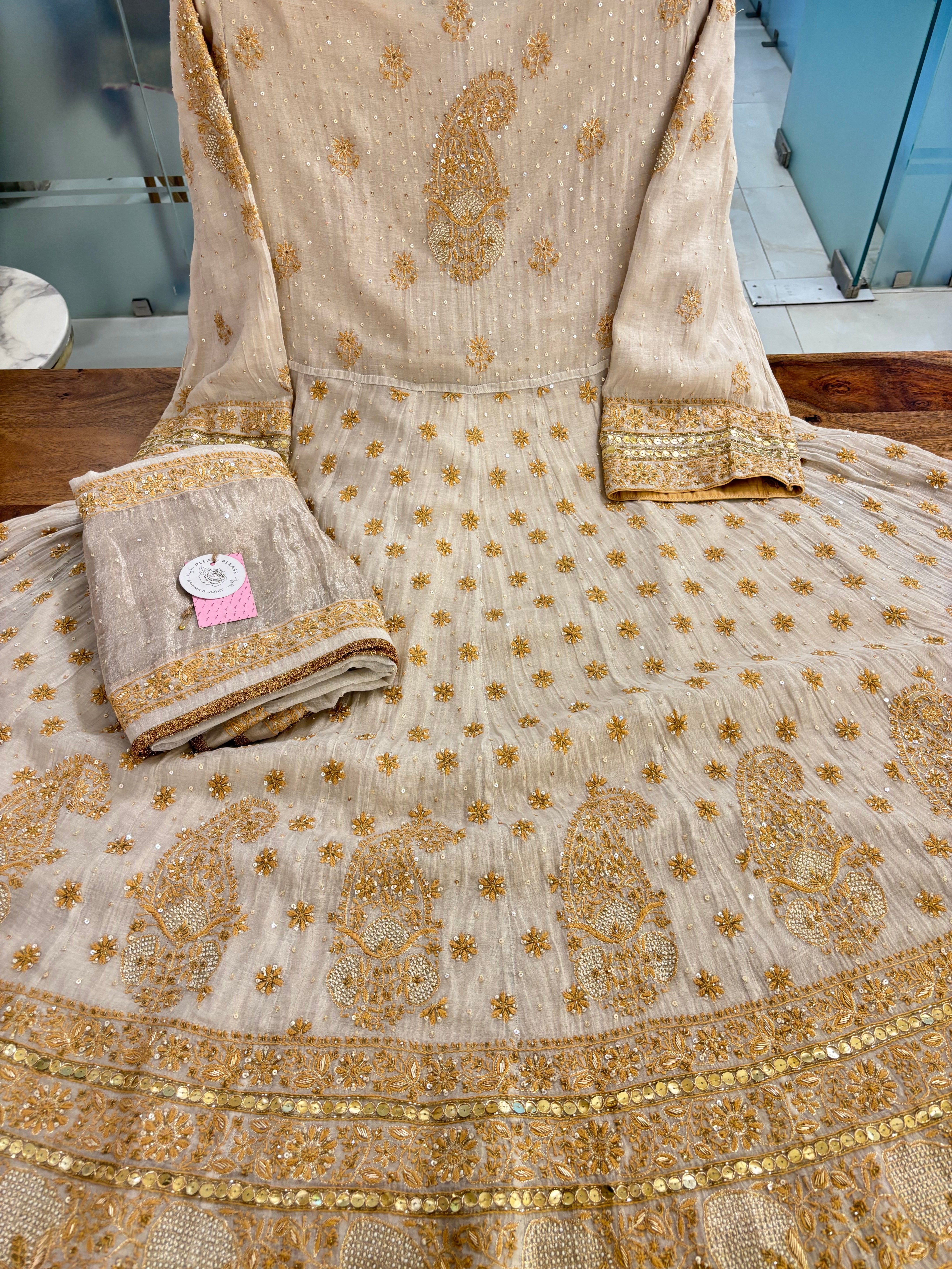 Dyeable Pure & Premium Tissue Chikankari Anarkali & Dupatta