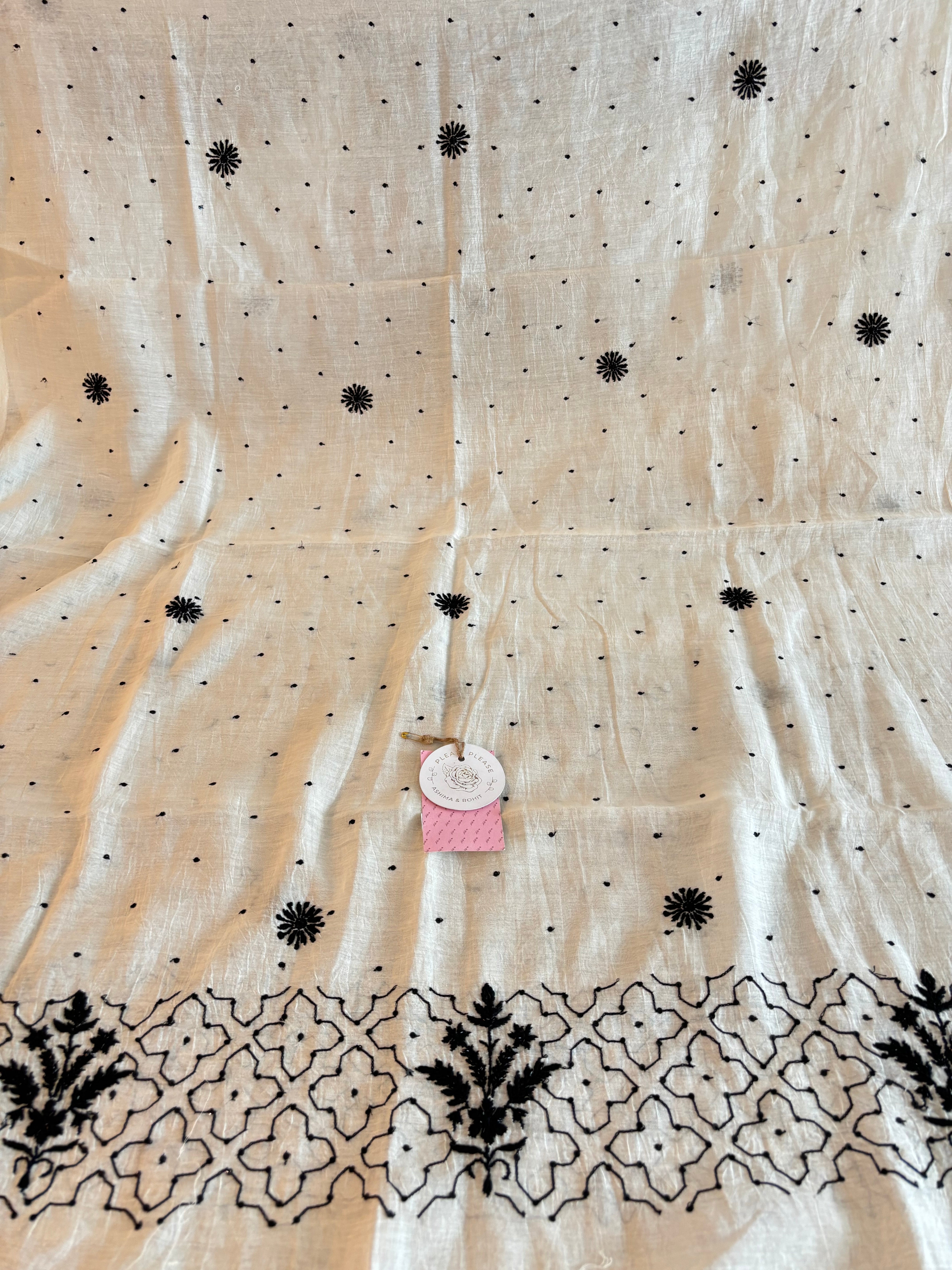 Dyeable Black and White Chanderi Mul Chikankari Anarkali & Dupatta