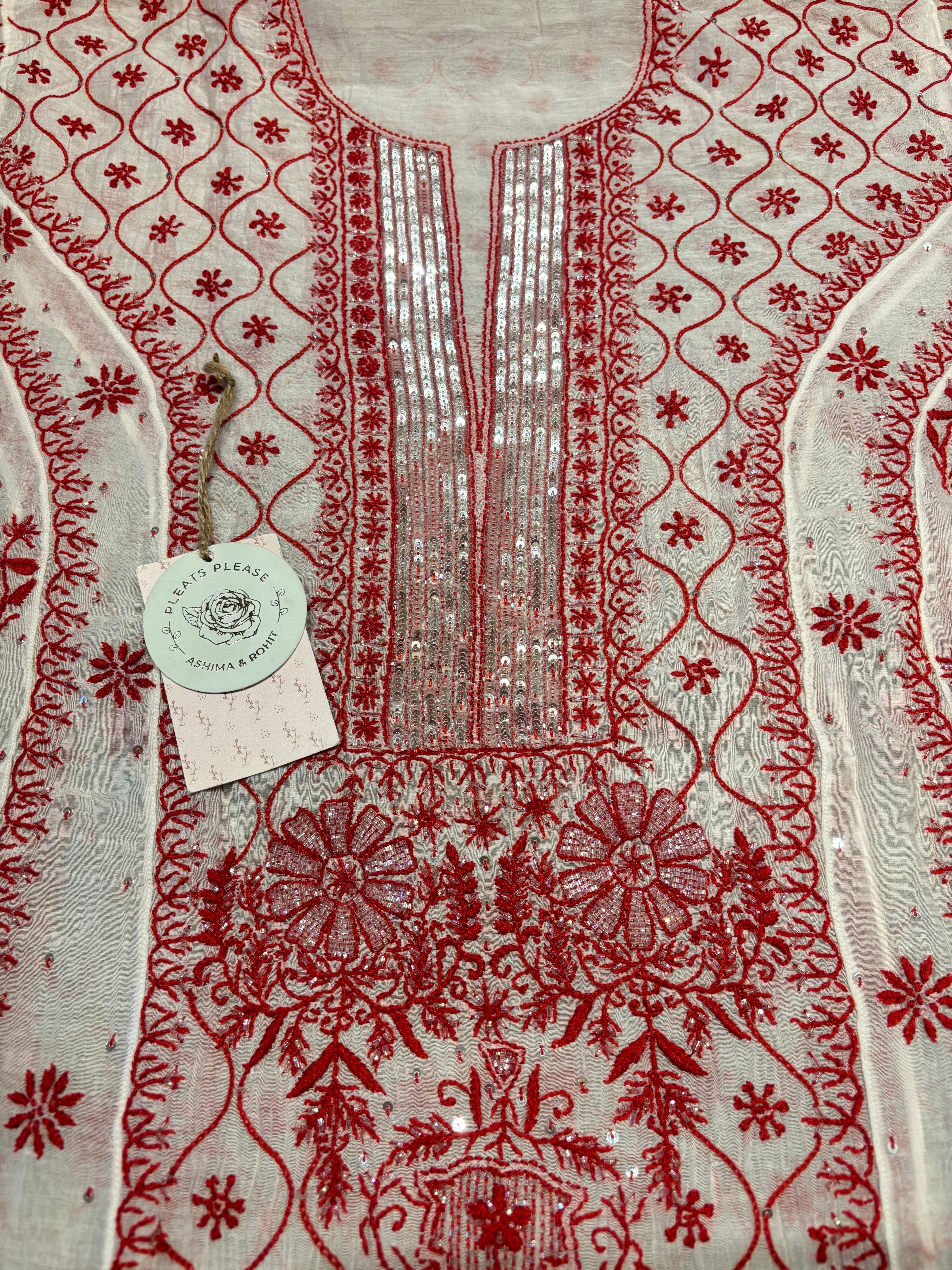 Dyeable  chanderi mul Chikankari  Anarkali and Dupatta set