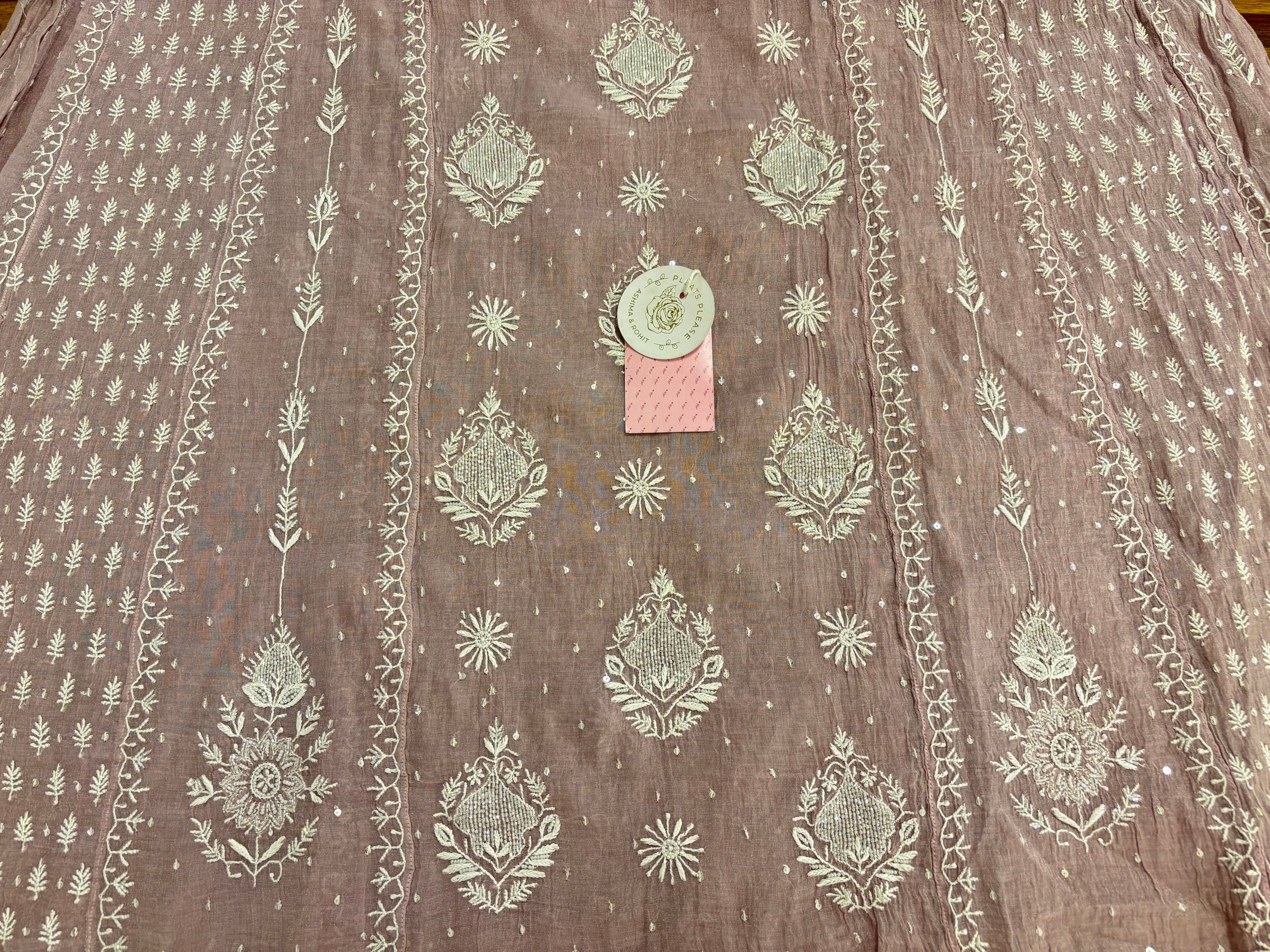 Mauve Pink Pure Tissue Chikankari Anarkali & Dupatta Set