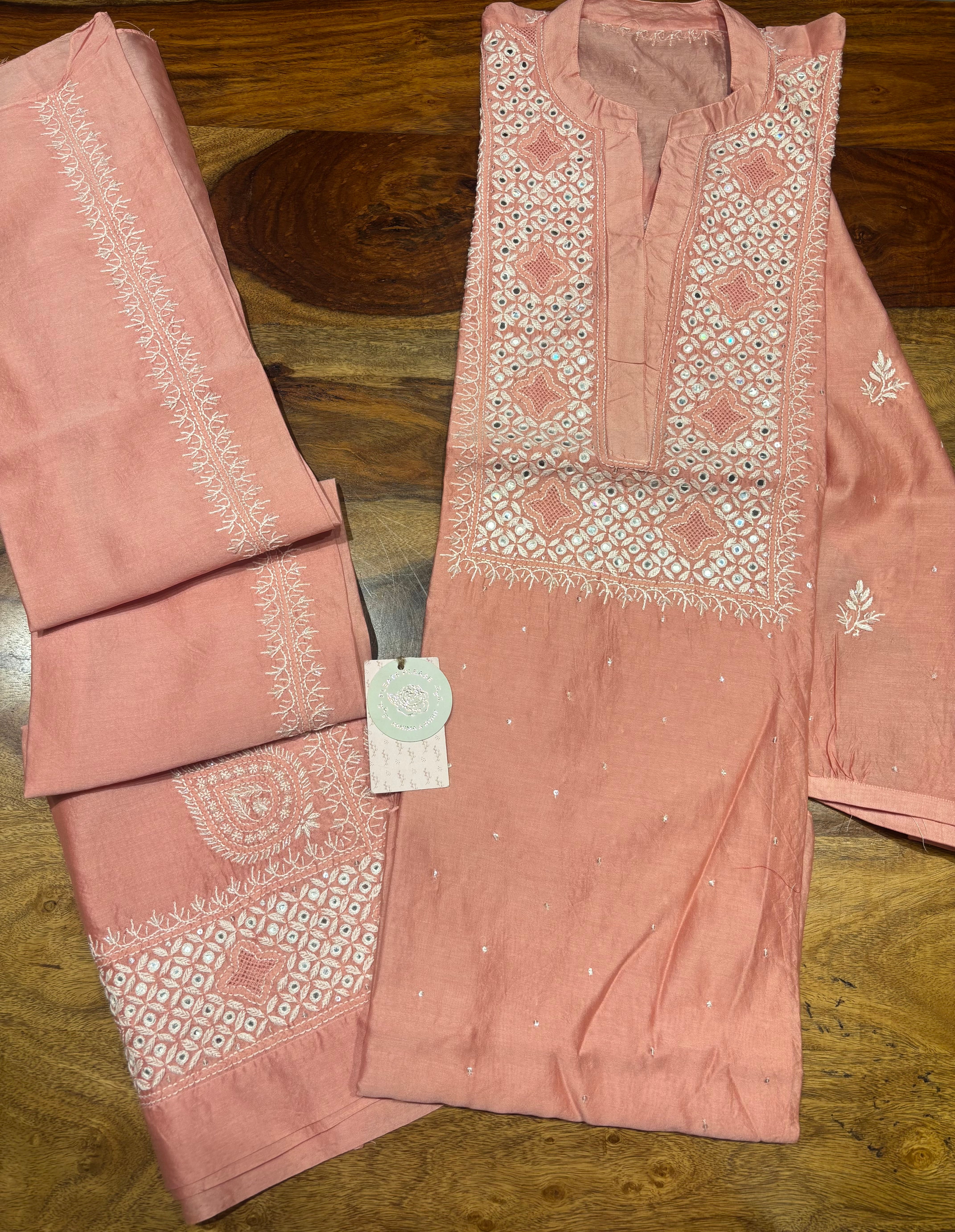 Pink Chanderi Silk Chikankari Co-ord Set