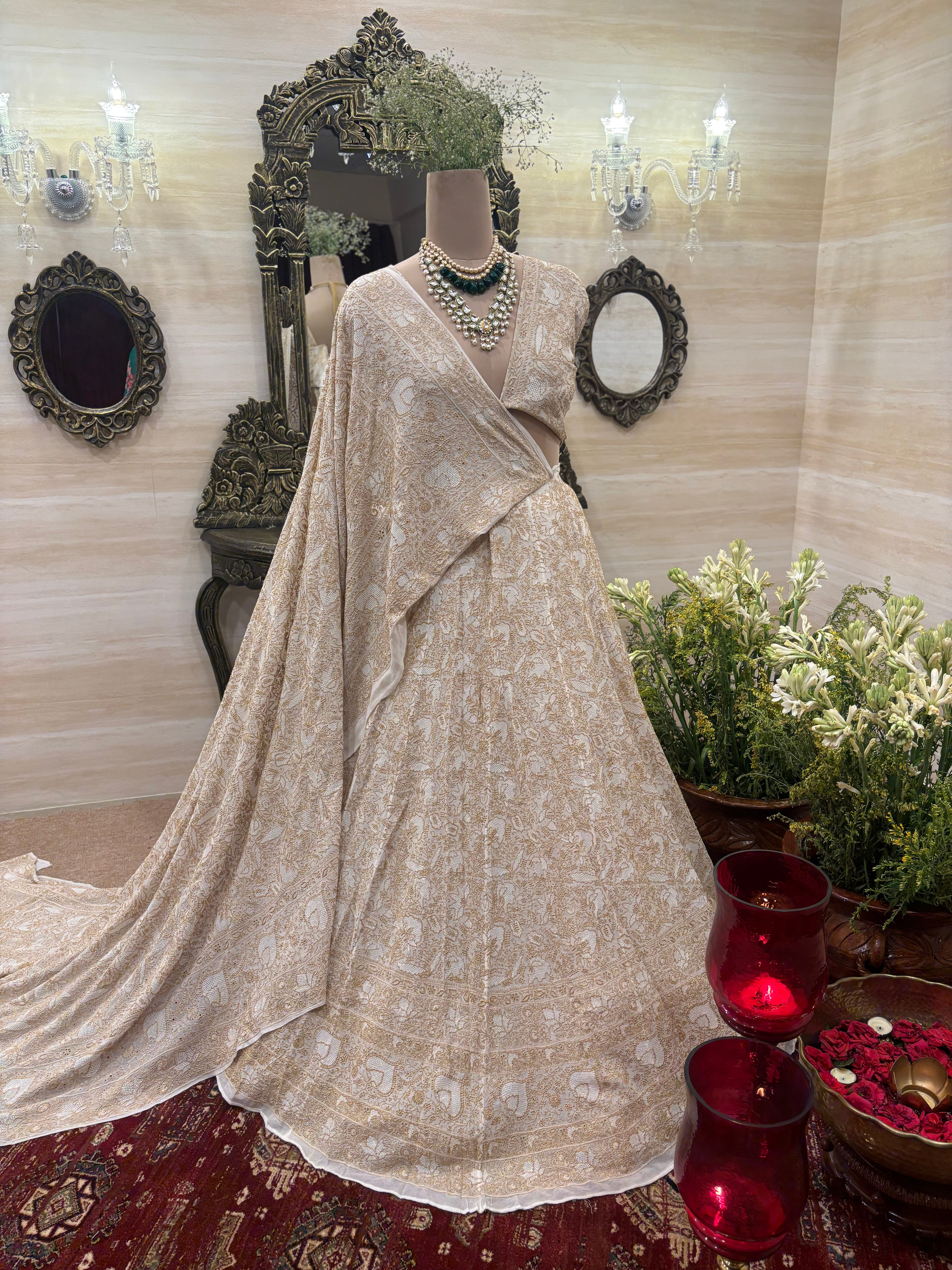 Dyeable Pure & Premium Goergette Chikankari Lehenga Set