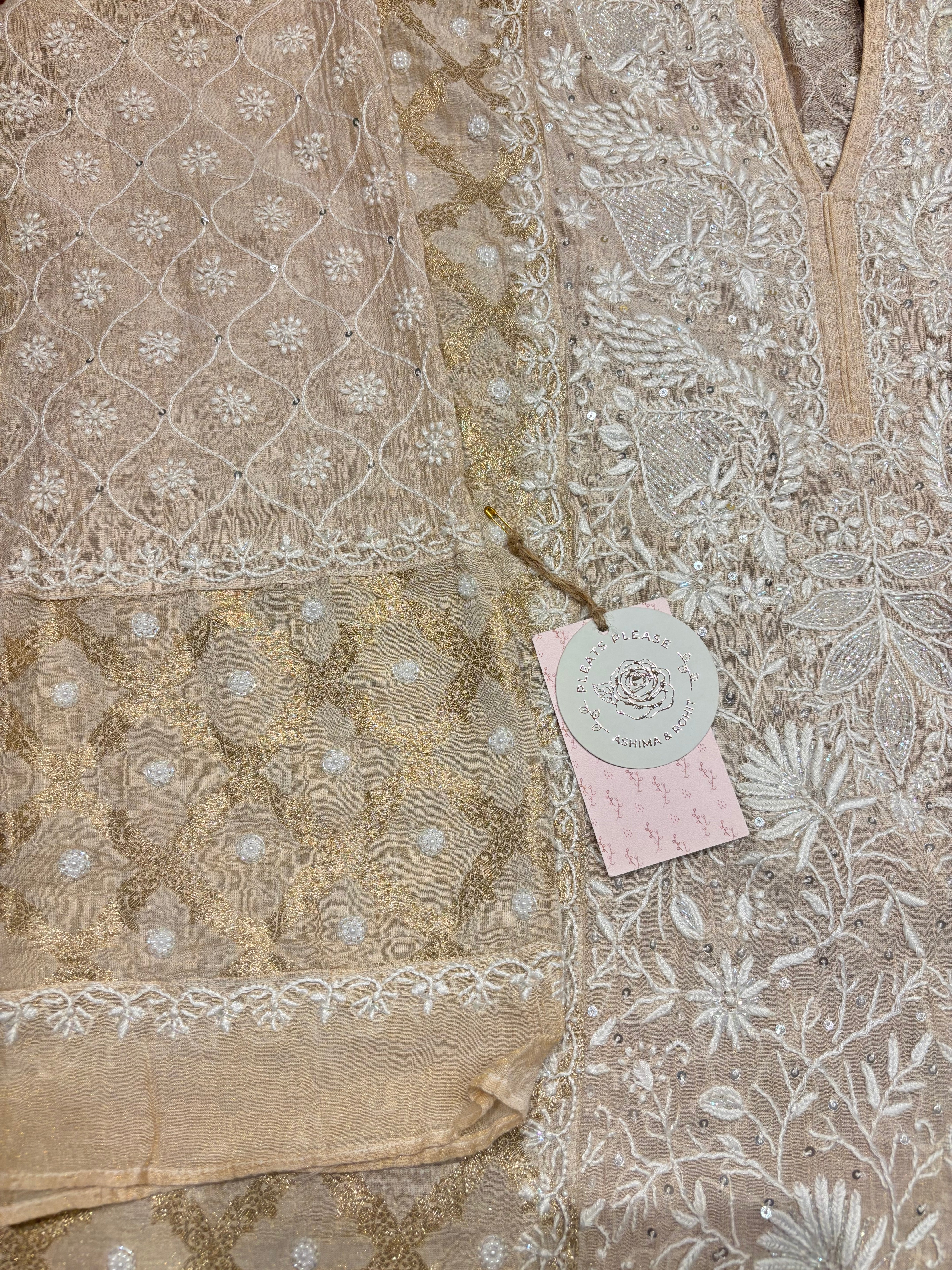 Natural Pure Tissue Chikankari Co-ord Set