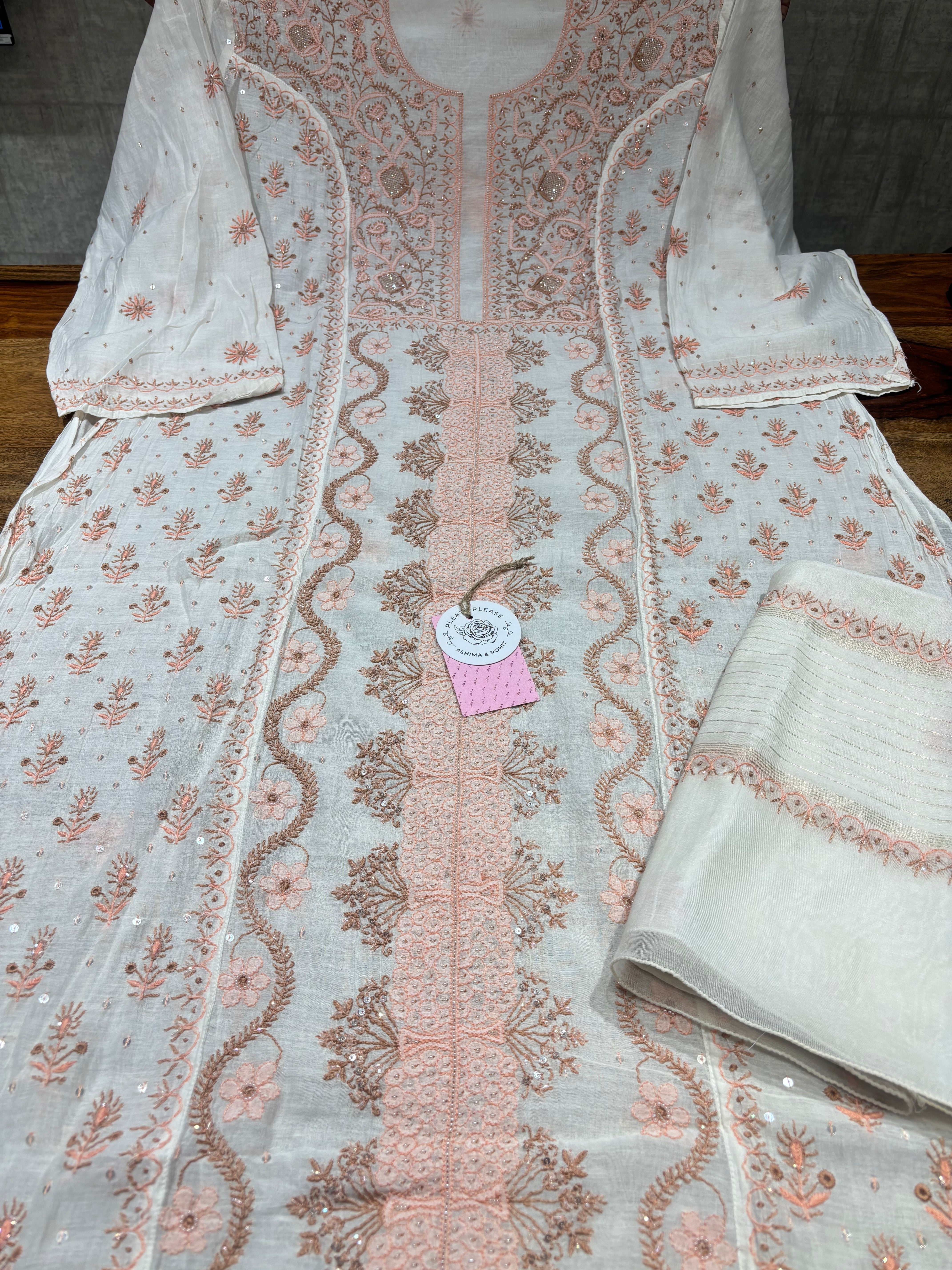Dyeable Chanderi Mul Chikankari Kurta & Dupatta Set