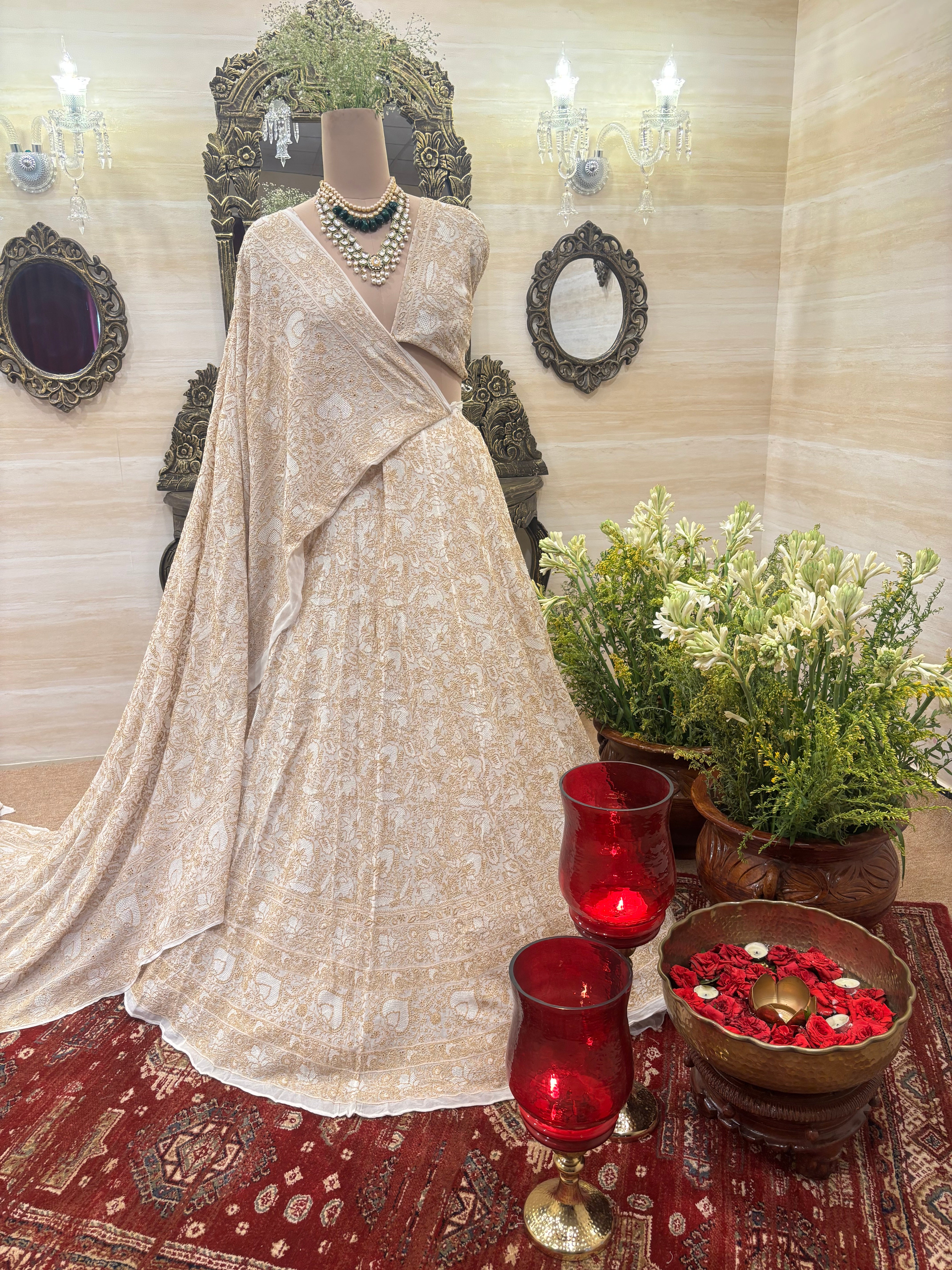 Dyeable Pure & Premium Goergette Chikankari Lehenga Set