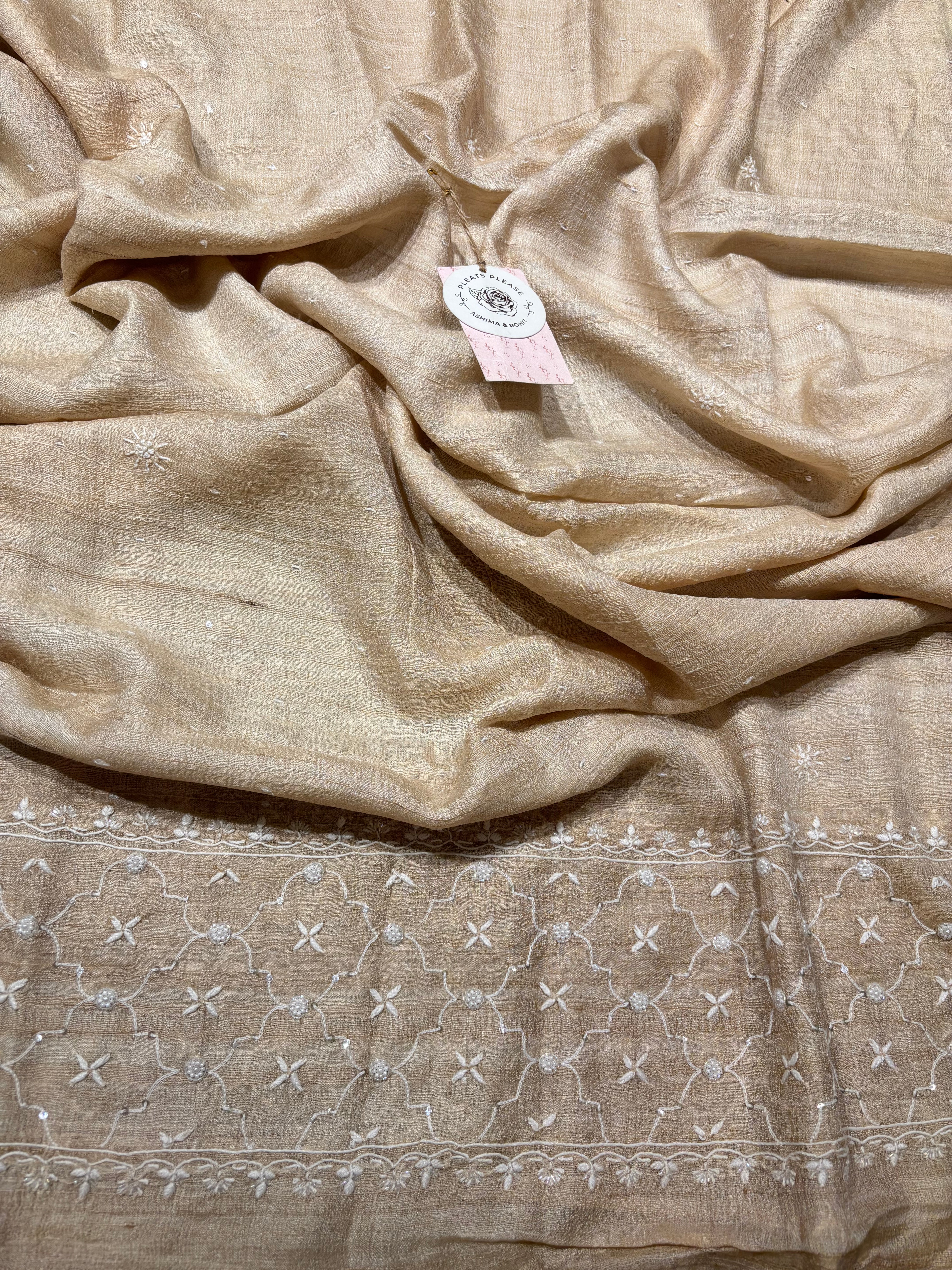Dyeable Pure Tussar Silk Chikankari Anarkali & Dupatta Set