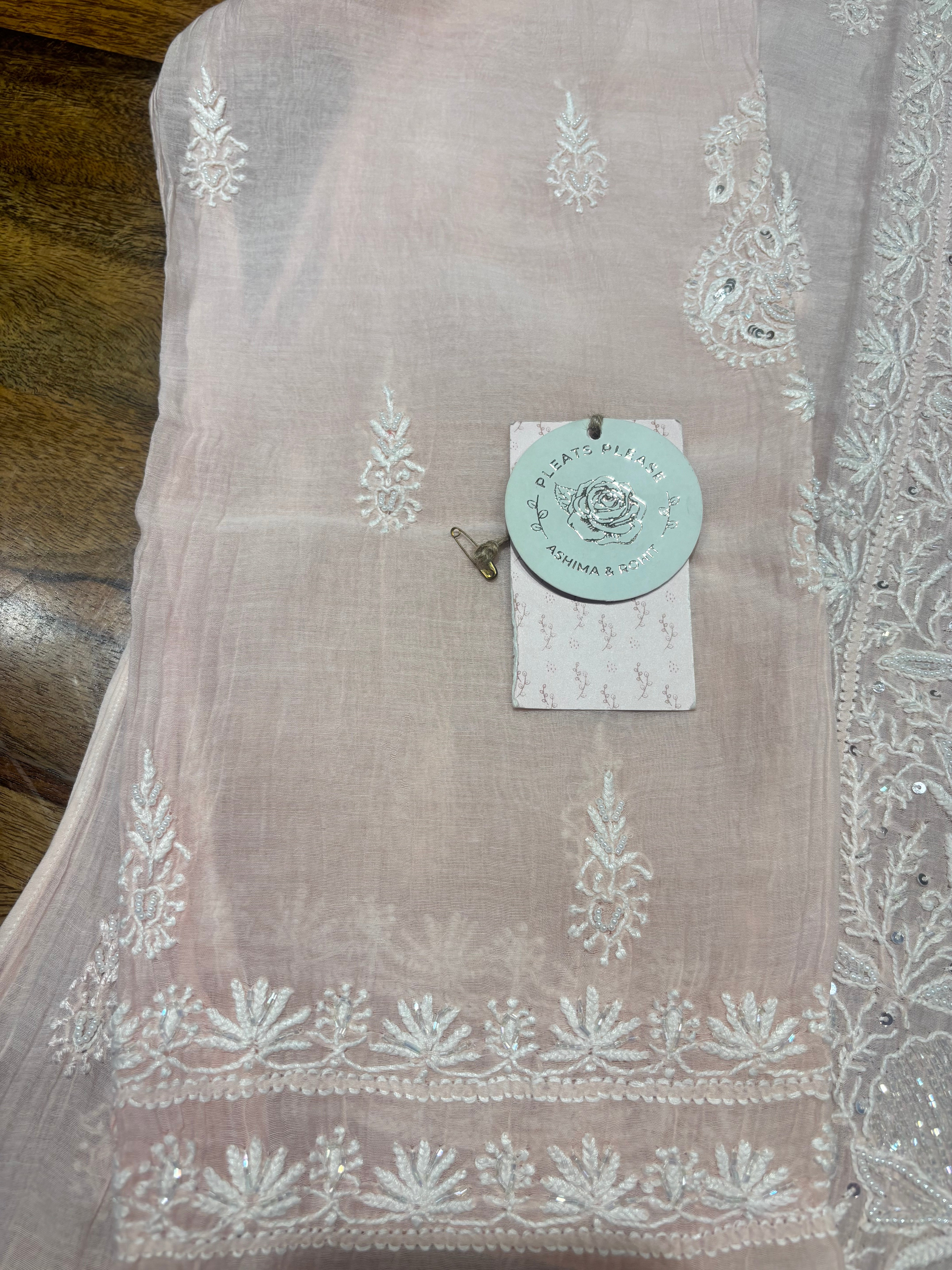 Peach Chanderi Mul Chikankari Kurta & Dupatta Set