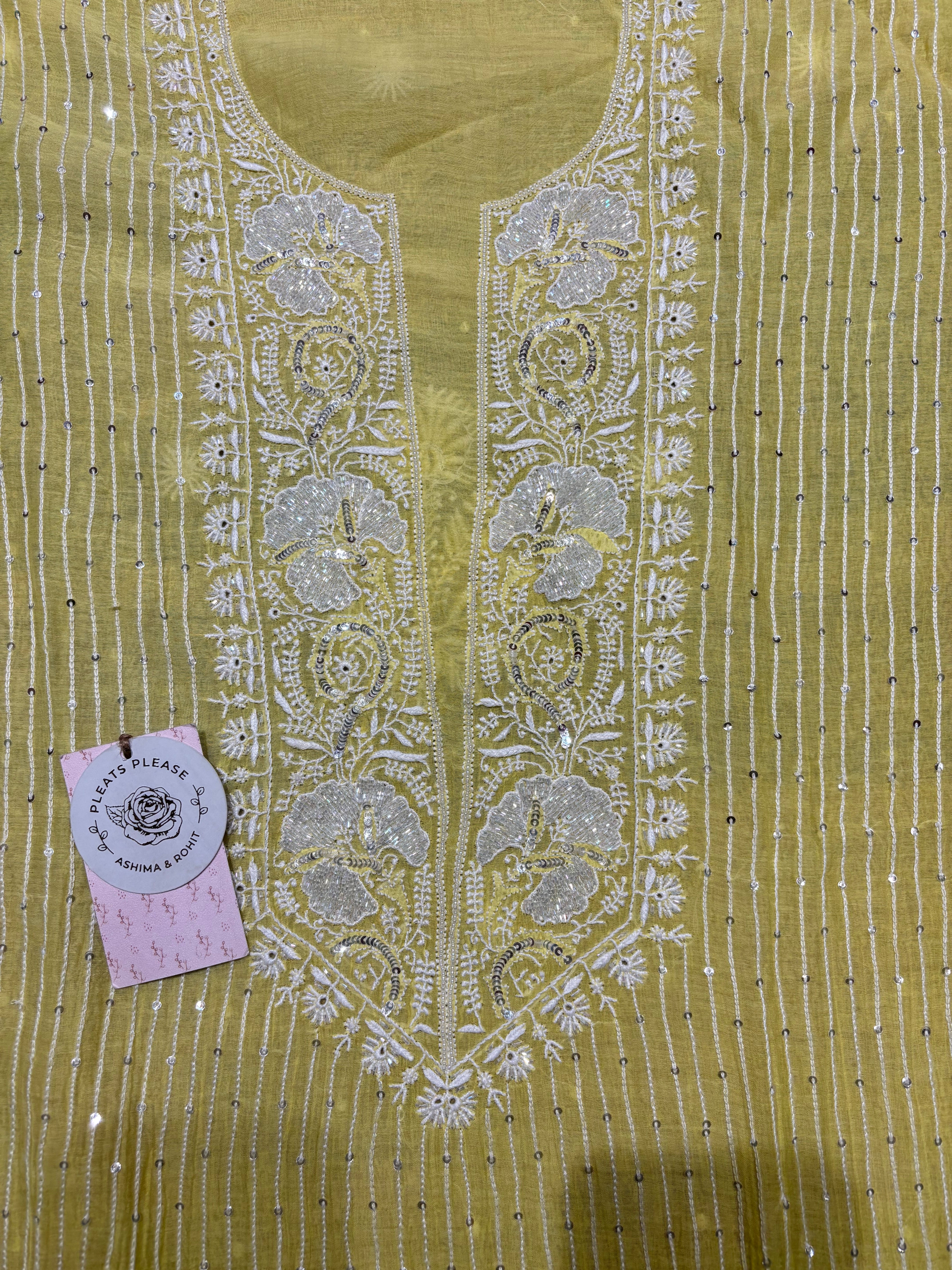 Yellow Chanderi Mul Chikankari Kurta and Dupatta Set