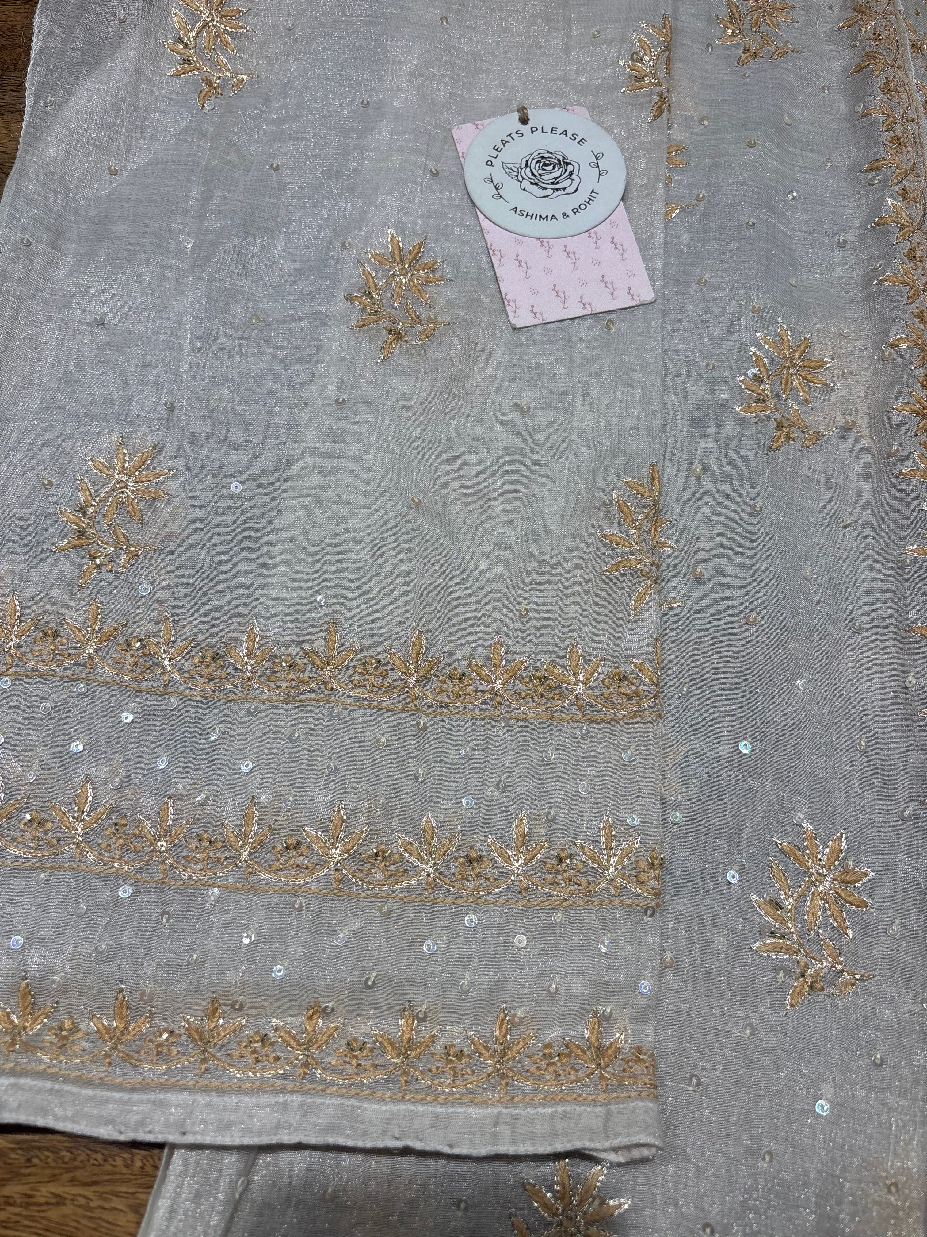 Dyeable Pure & Premium Silver Tissue Chikankari Kurta & Dupatta Set