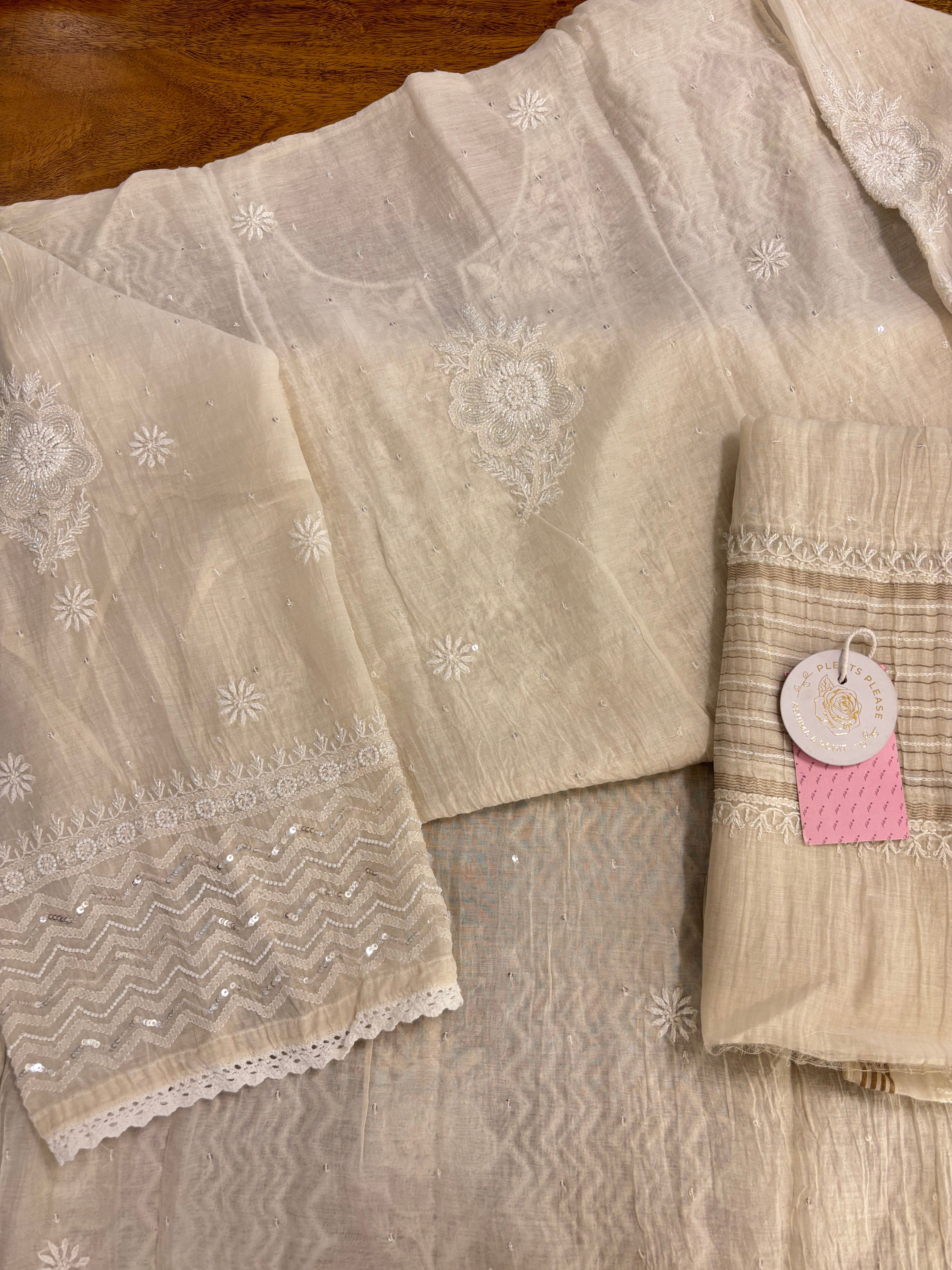 Dyeable Chanderi Mul Chikankari Kurta & Dupatta