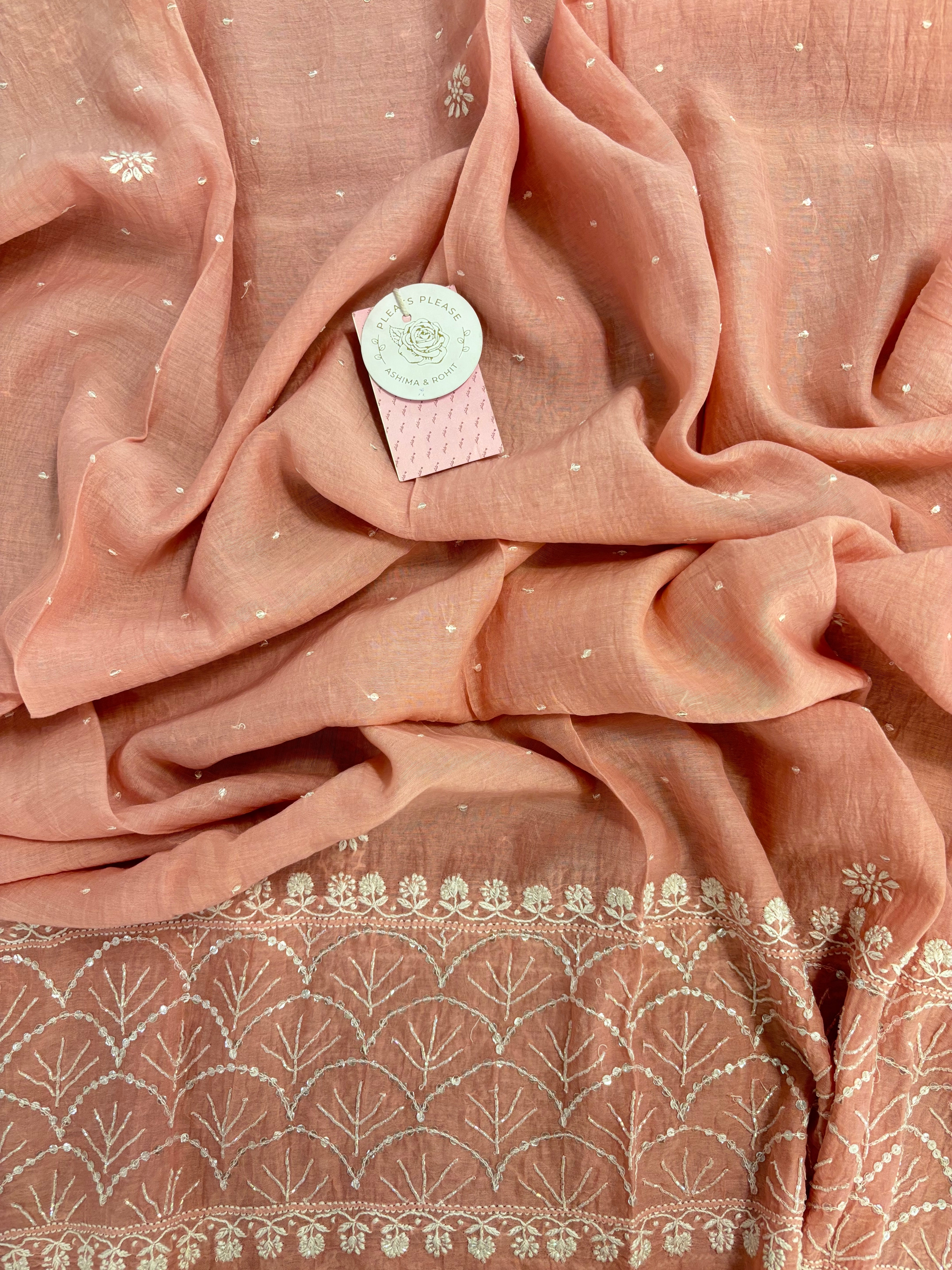 Coral Peach Chanderi Mul Chikankari Anarkali & Dupatta Set