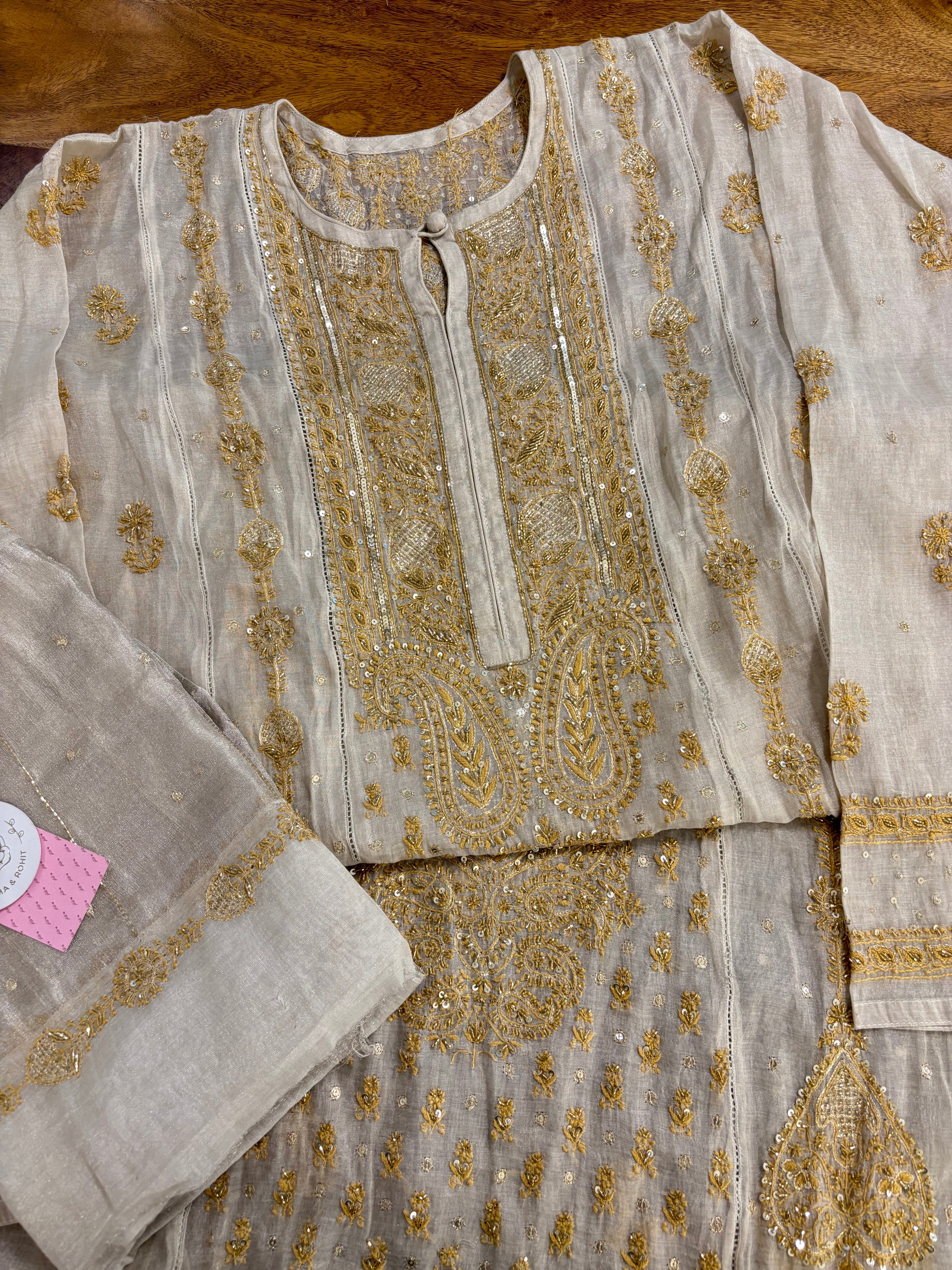 Dyeable Ivory Silver Pure & Premium Tissue Chikankari Kurta & Dupatta