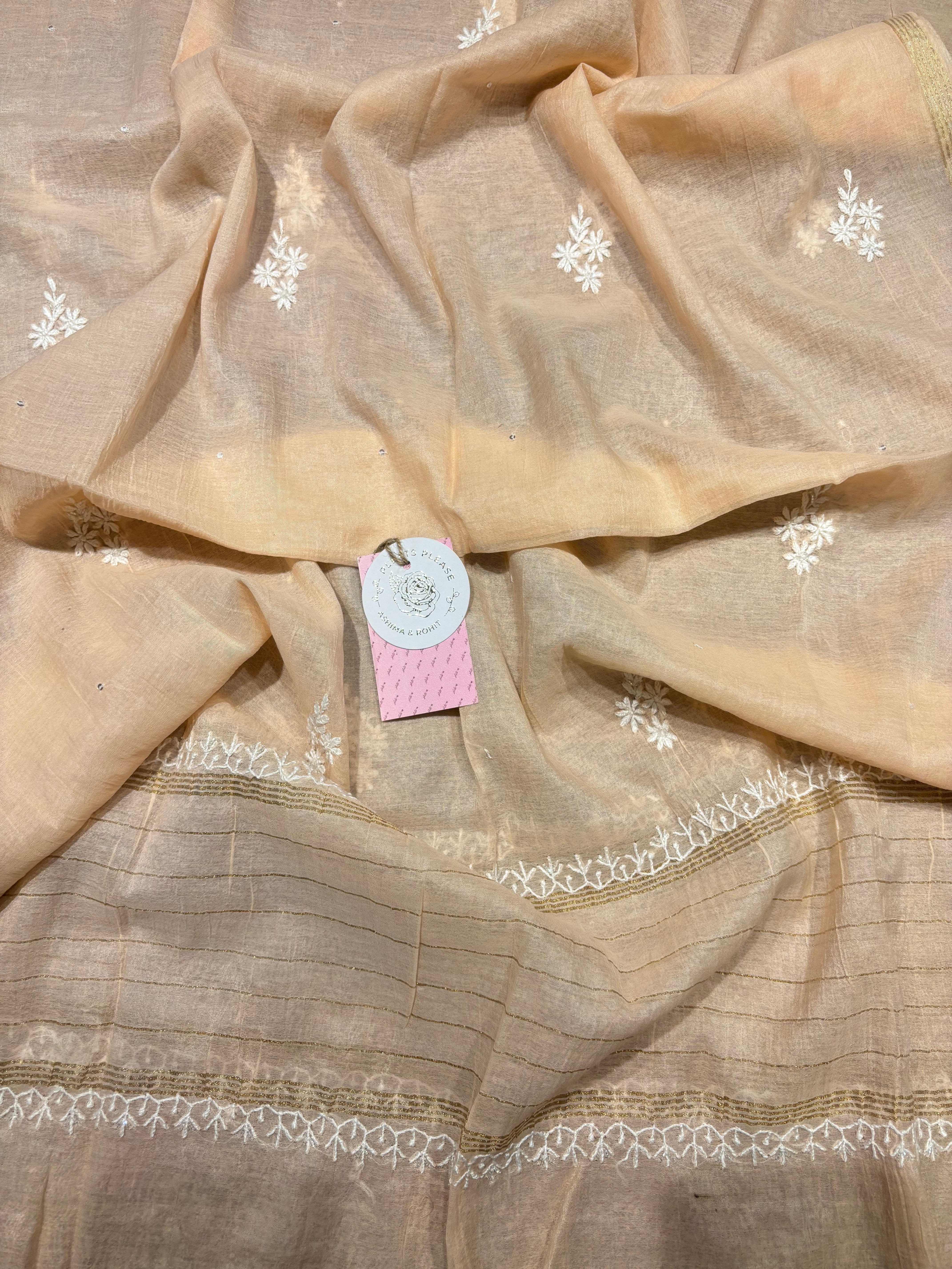 Soft Peach Chanderi Mul Chikankari Kurta and Dupatta Set