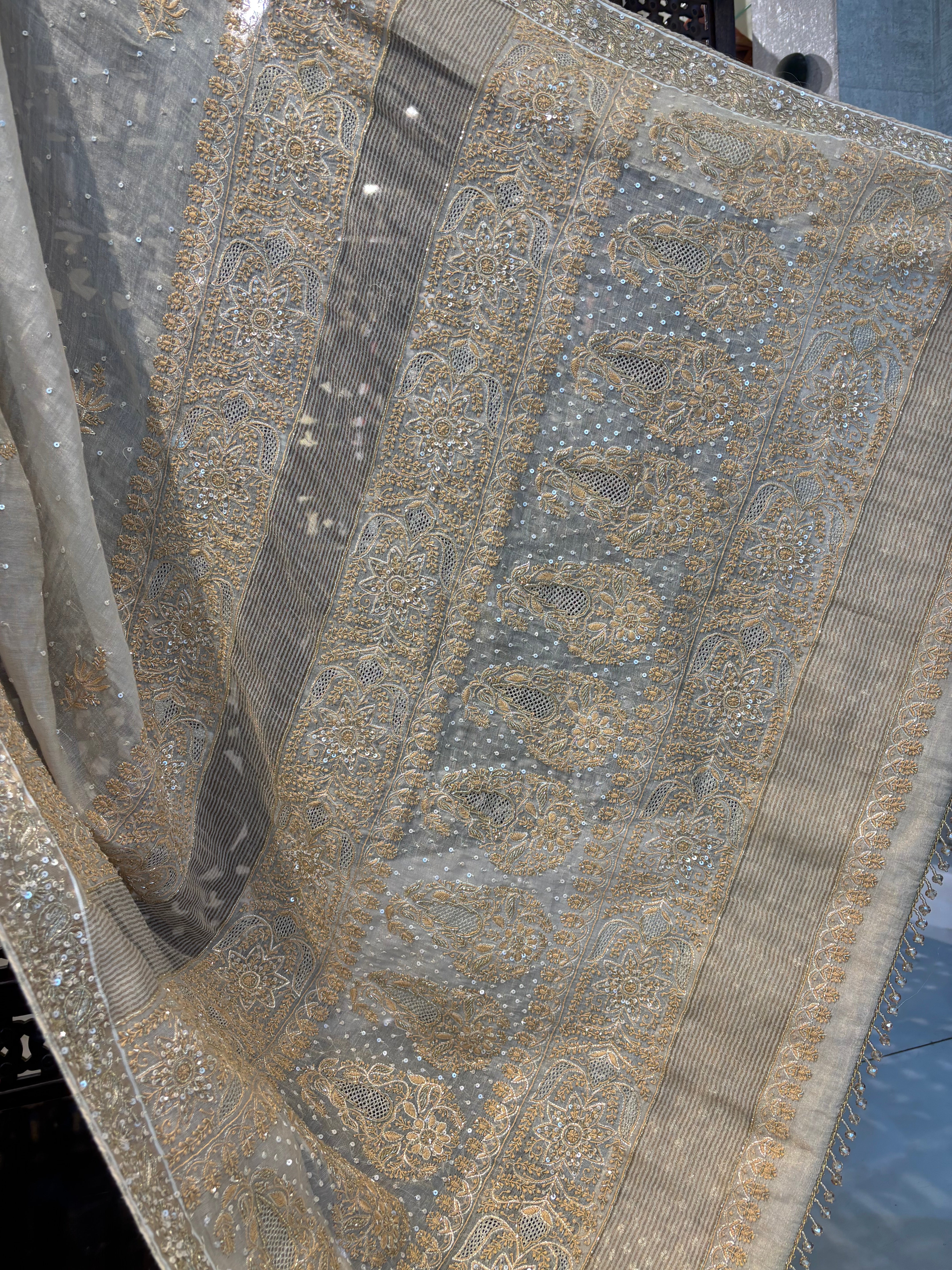 Dyeable Pure & Premium Tissue Chikankari Saree