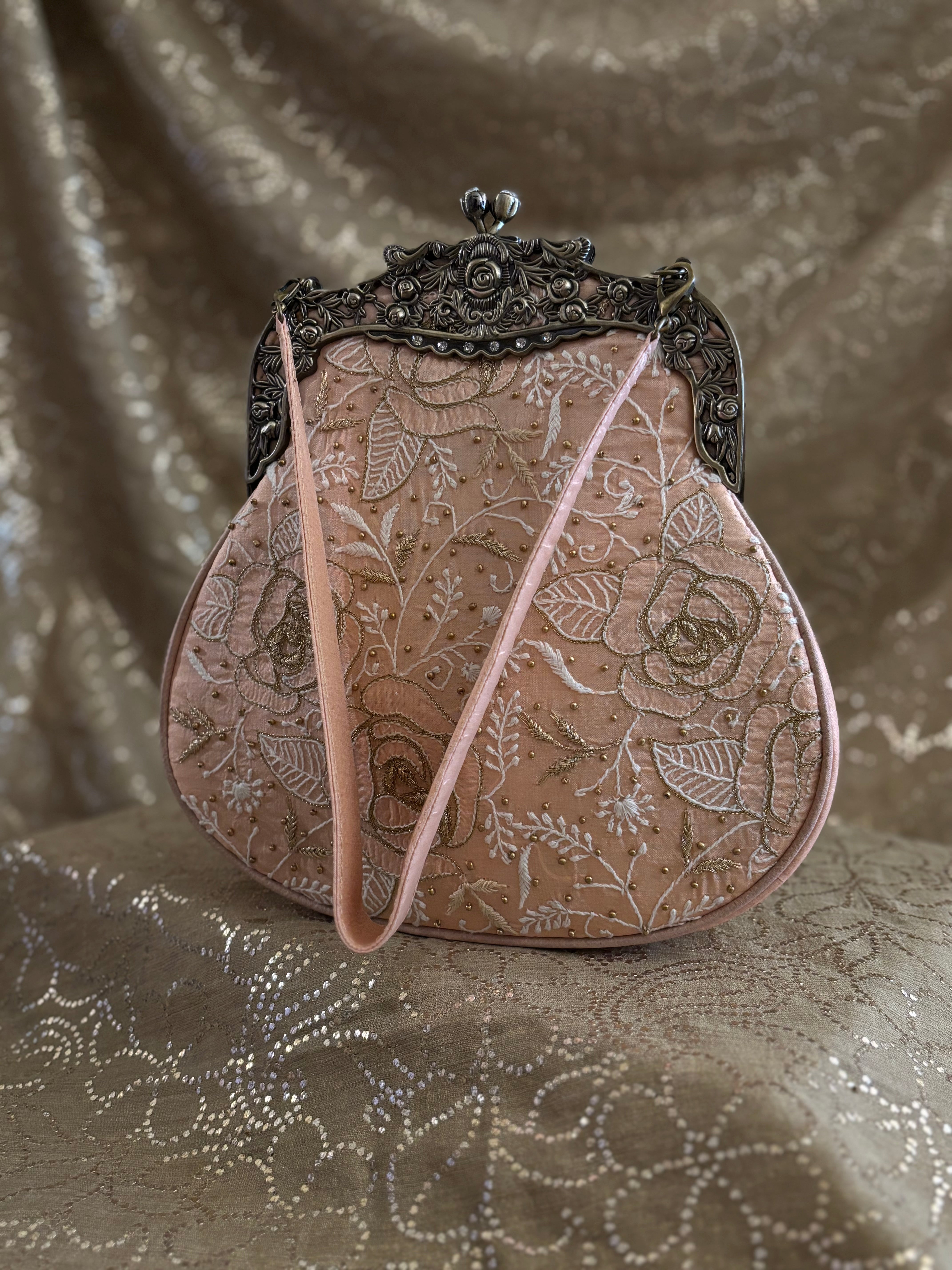 Peach Chikankari Clutch Bag