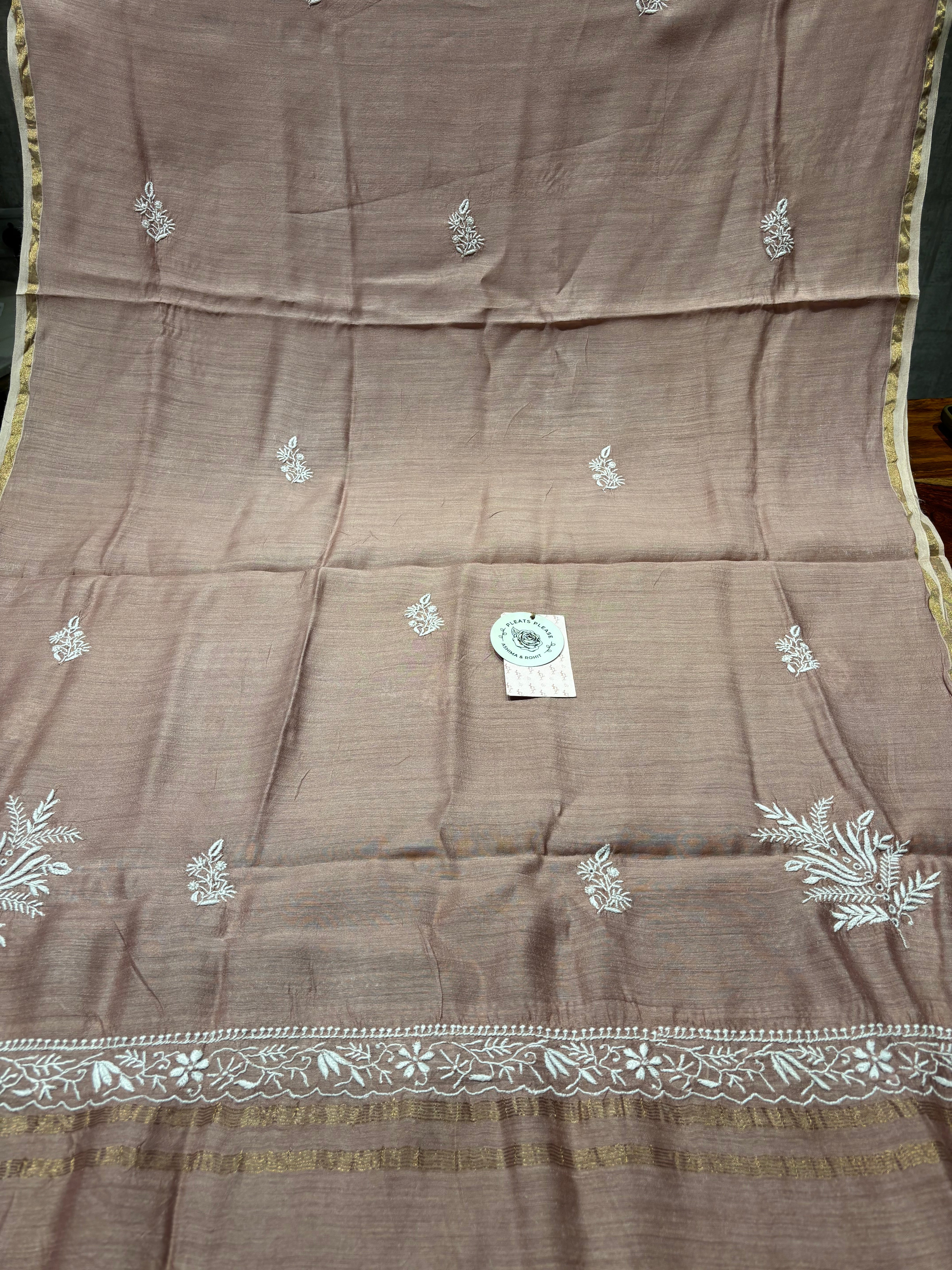 Garnet Monga Silk Chikankari Kurta And Dupatta Fabric