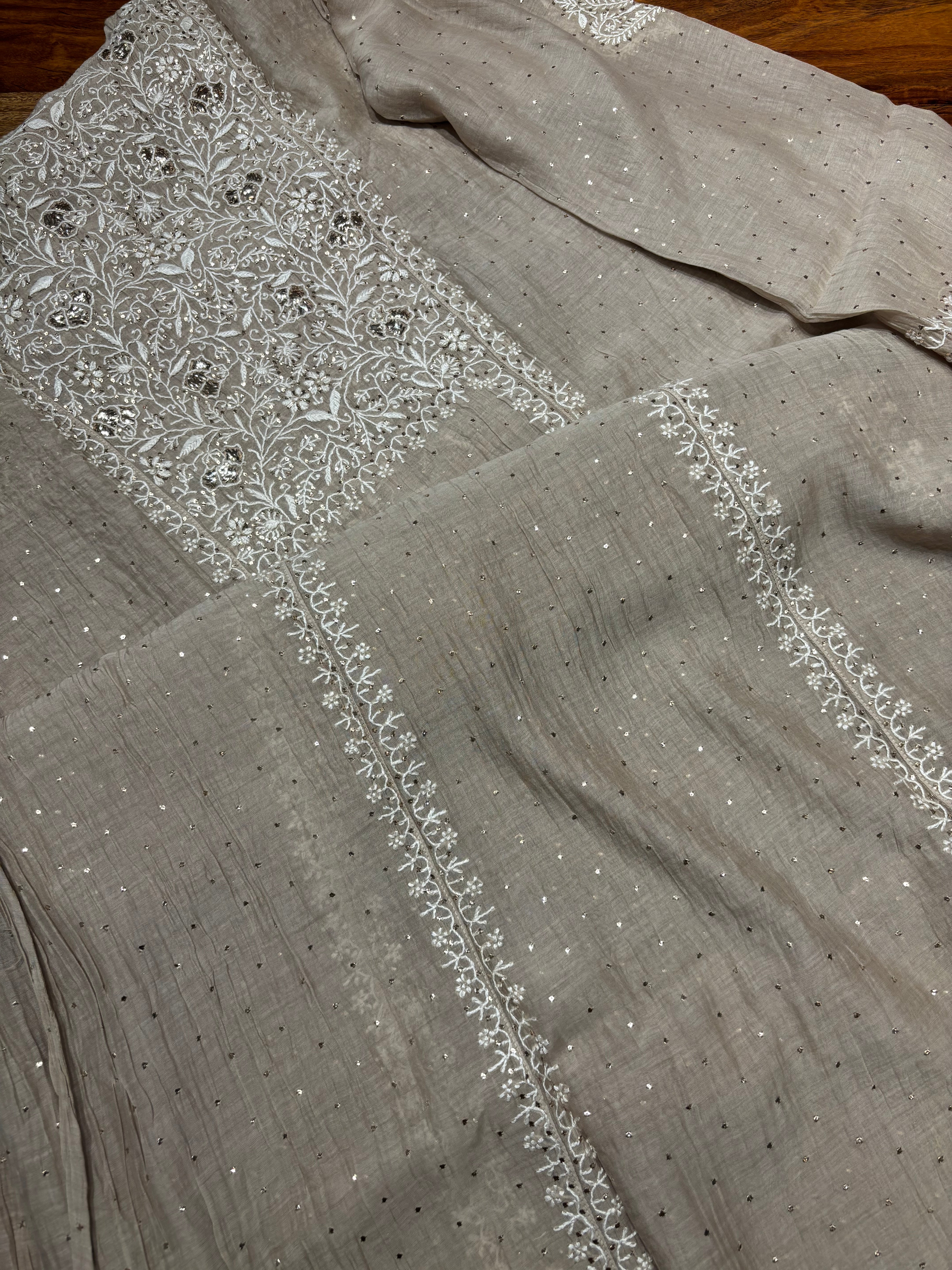 Mocha Mousse Chanderi Mul Chikankari Kurta and Dupatta set