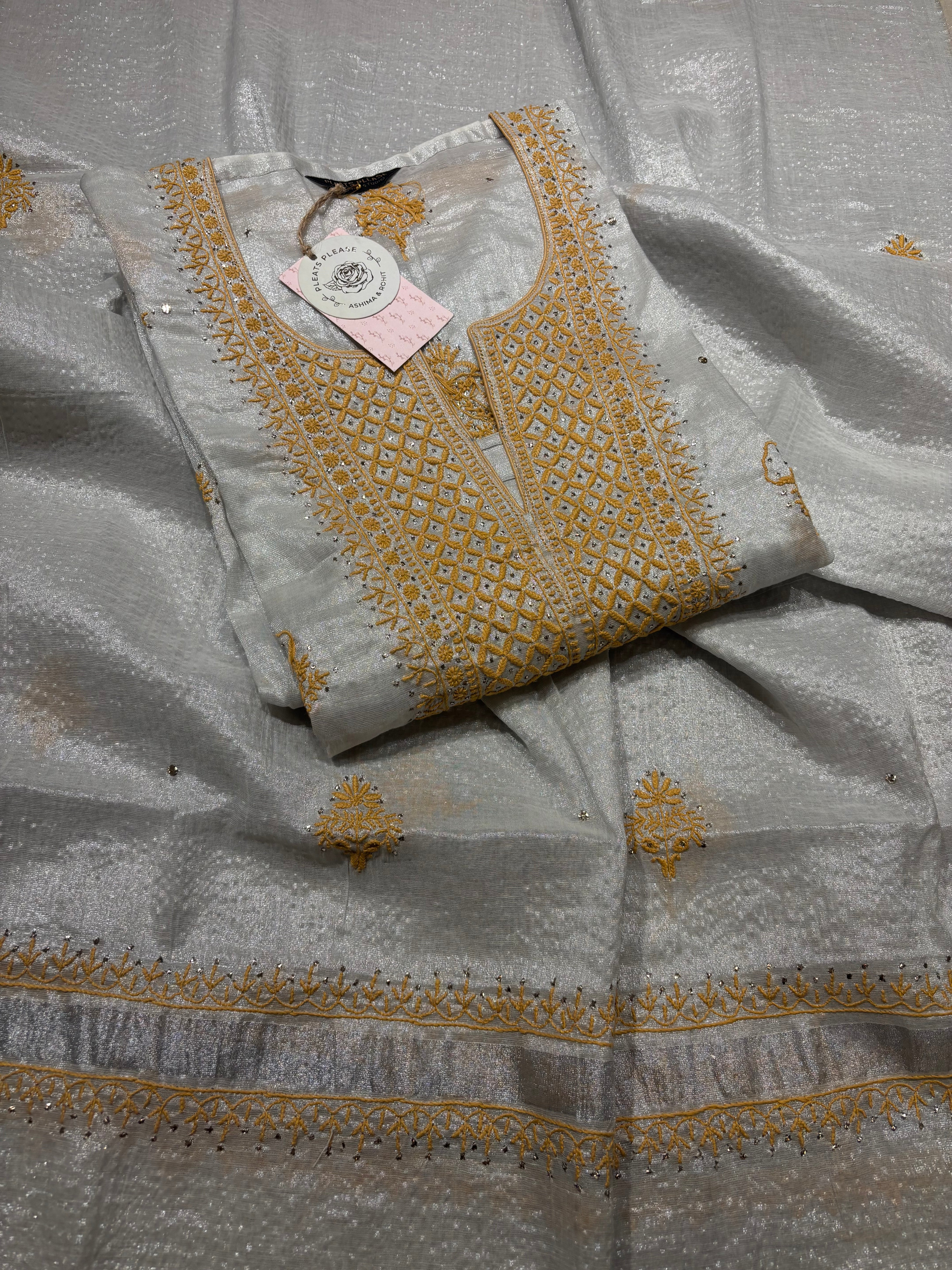 Silver Tissue Chikankari Kurta and dupatta set
