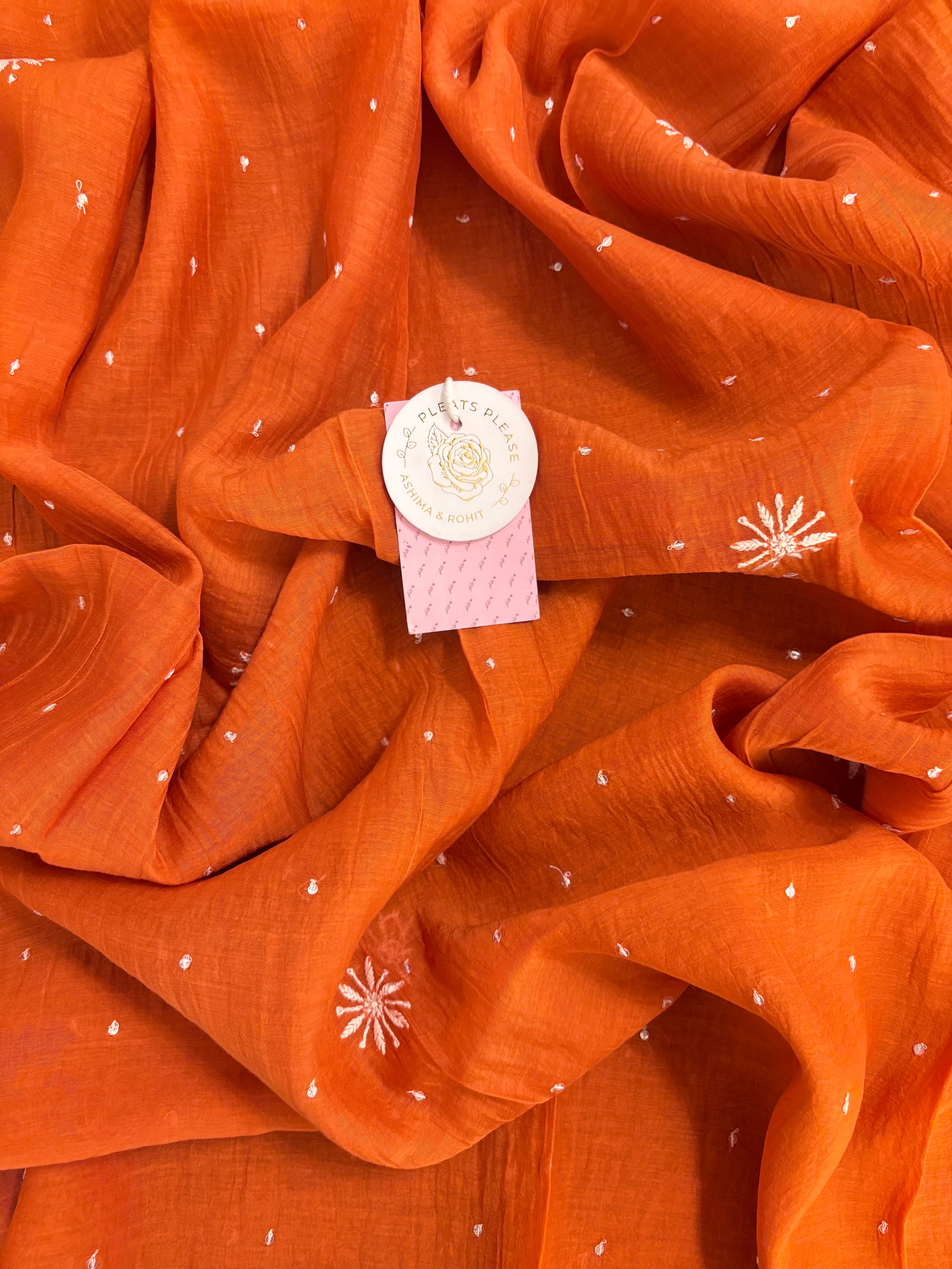 Burnt Orange Chanderi Mul Chikankari Kurta & Dupatta