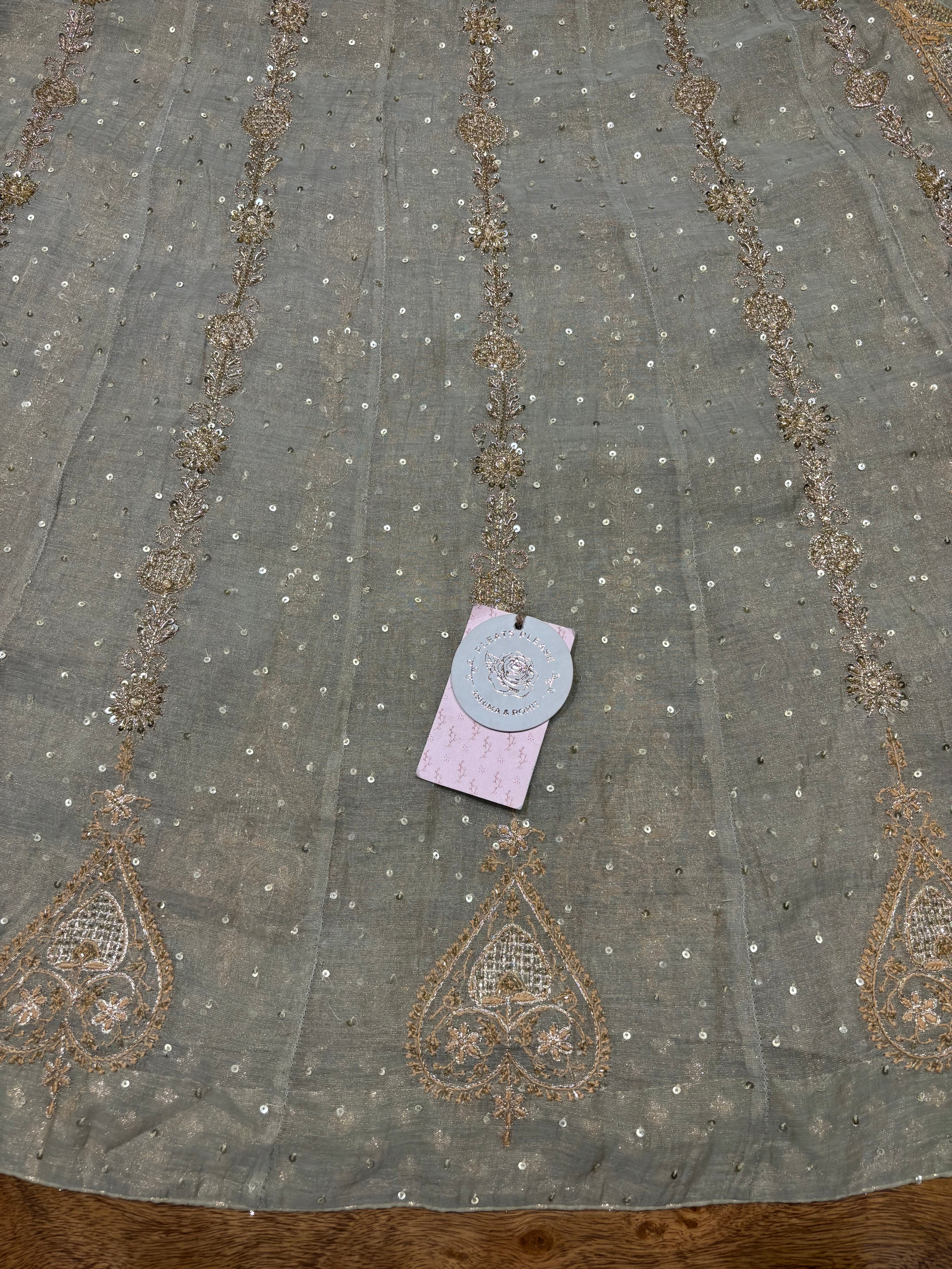 Cardamom Green Pure & Premium Tissue Chikankari Angrakha & Dupatta Set