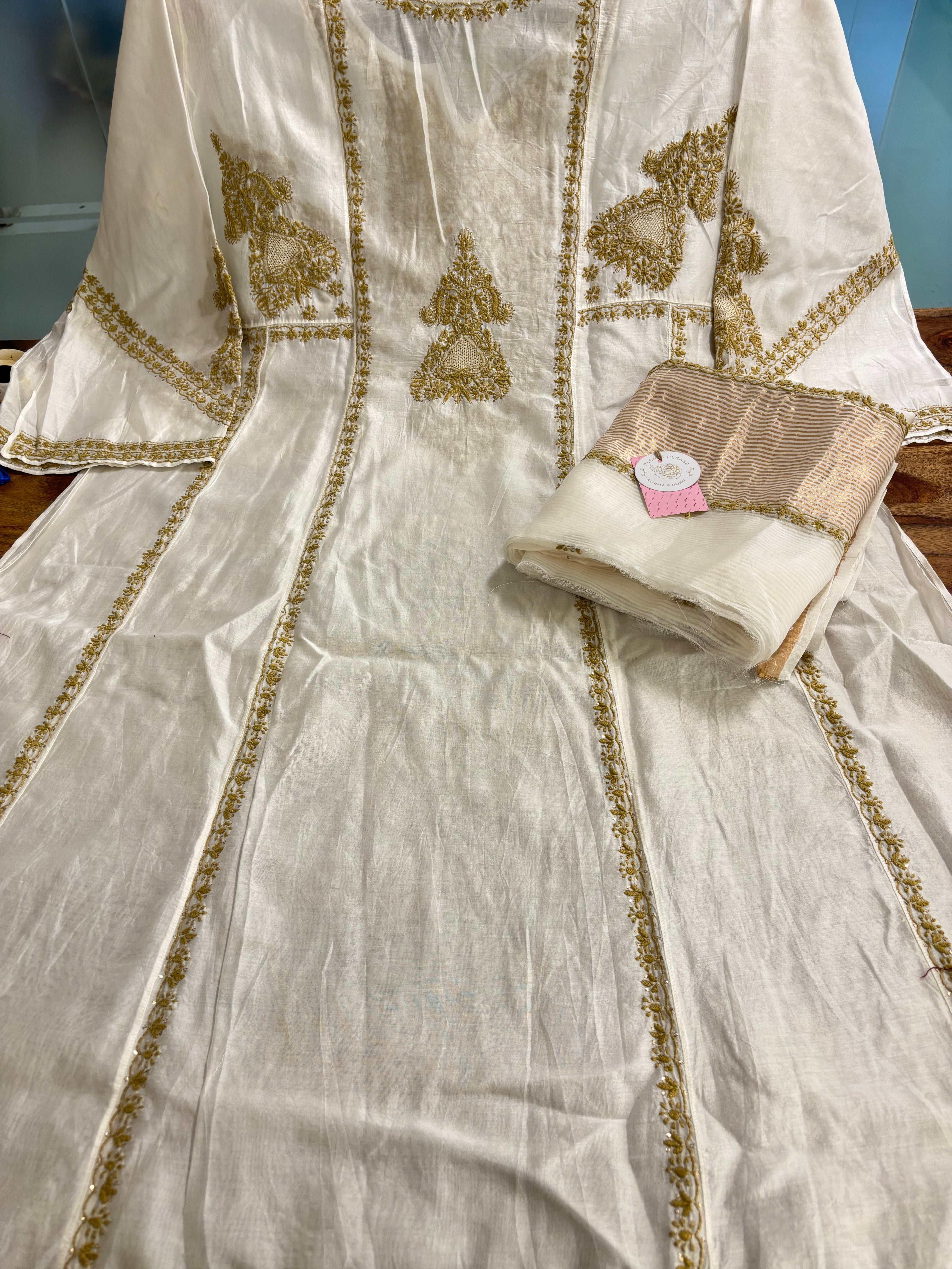 Dyeable Chanderi Chikankari Mukaish Anarkali & Dupatta Set