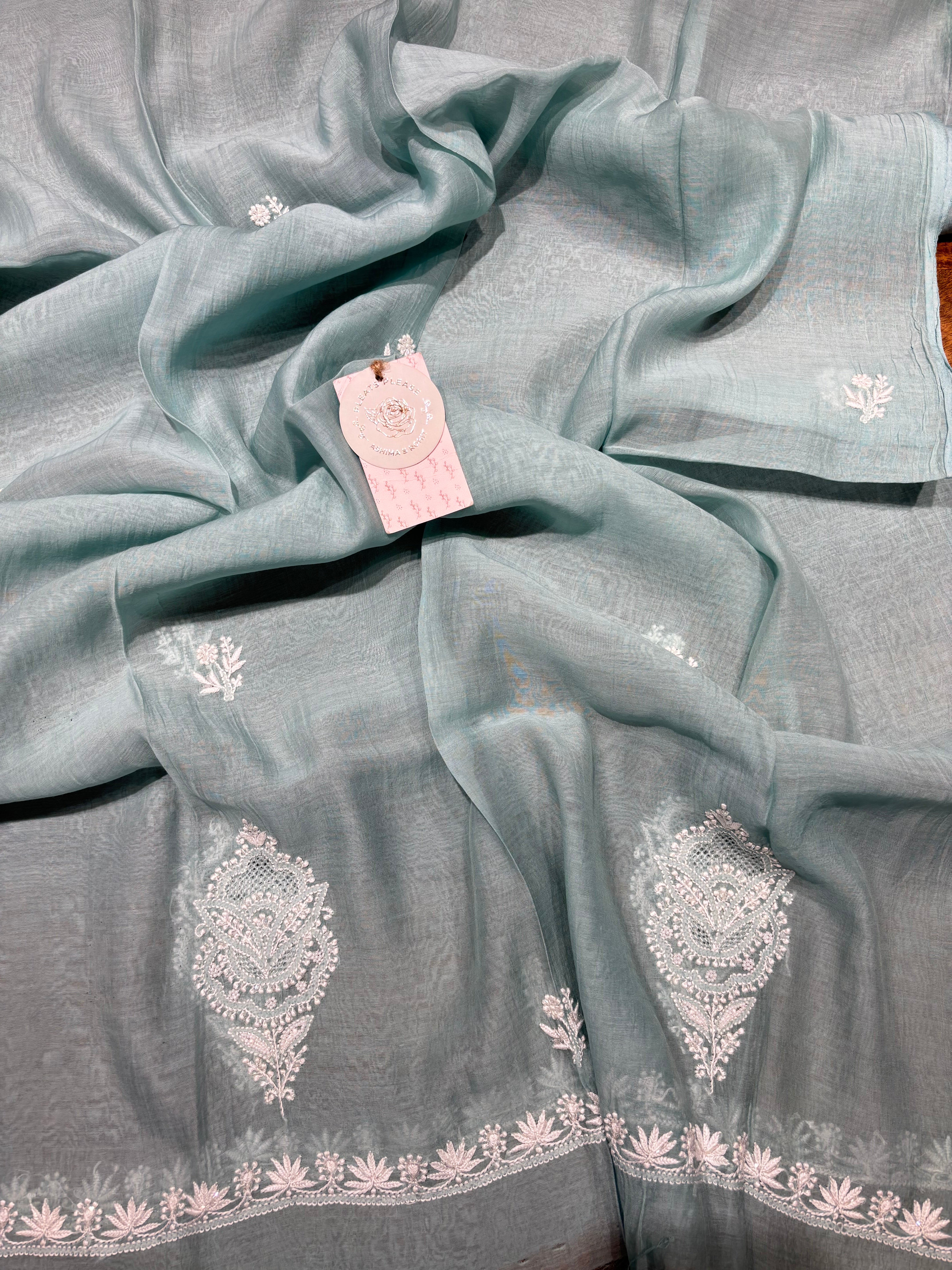 Sea Foam Chanderi Mul Chikankari Kurta & Dupatta Set