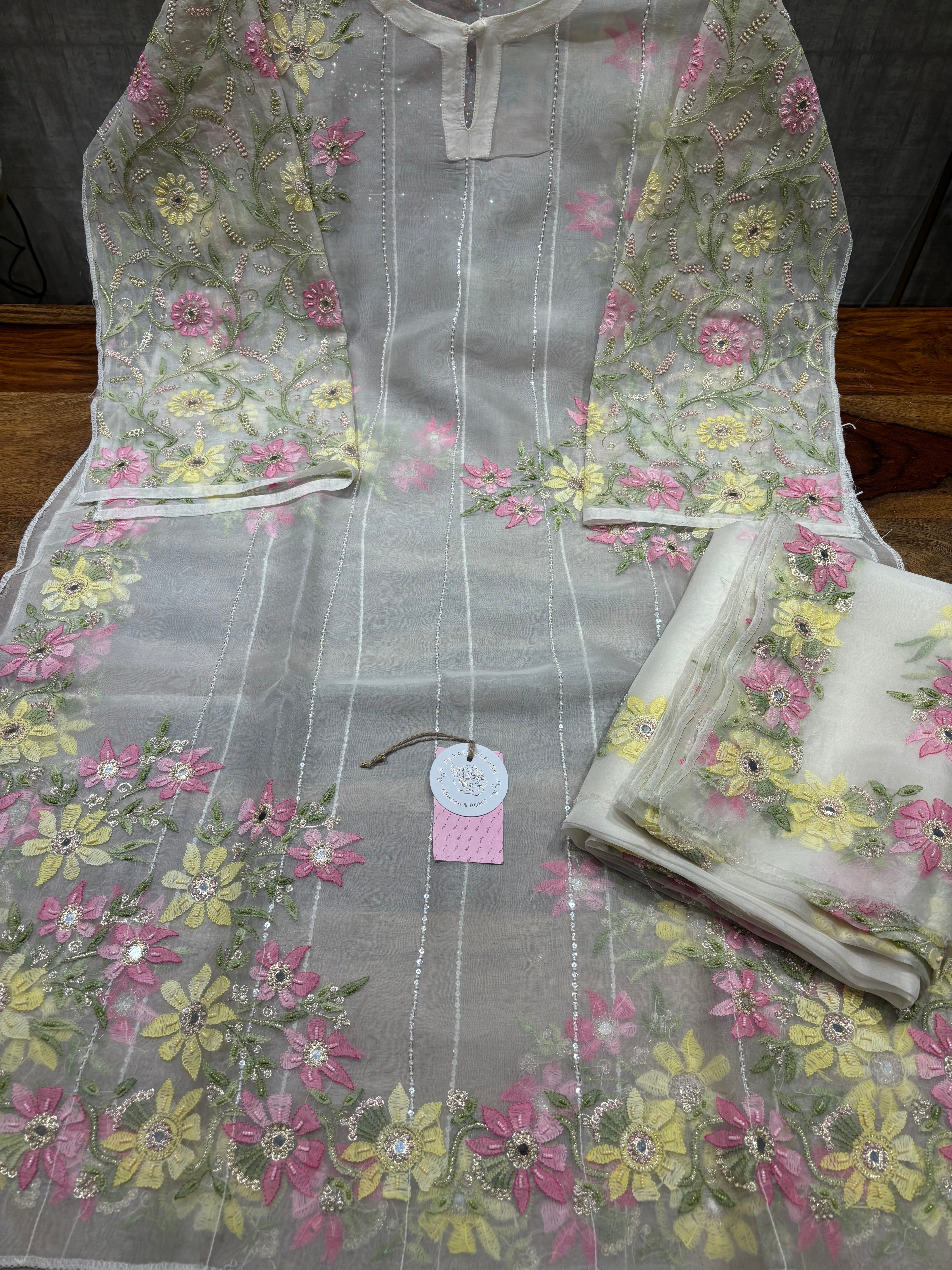 Dyeable Pure and Premium Organza Silk Chikankari Kurta and Dupatta Set