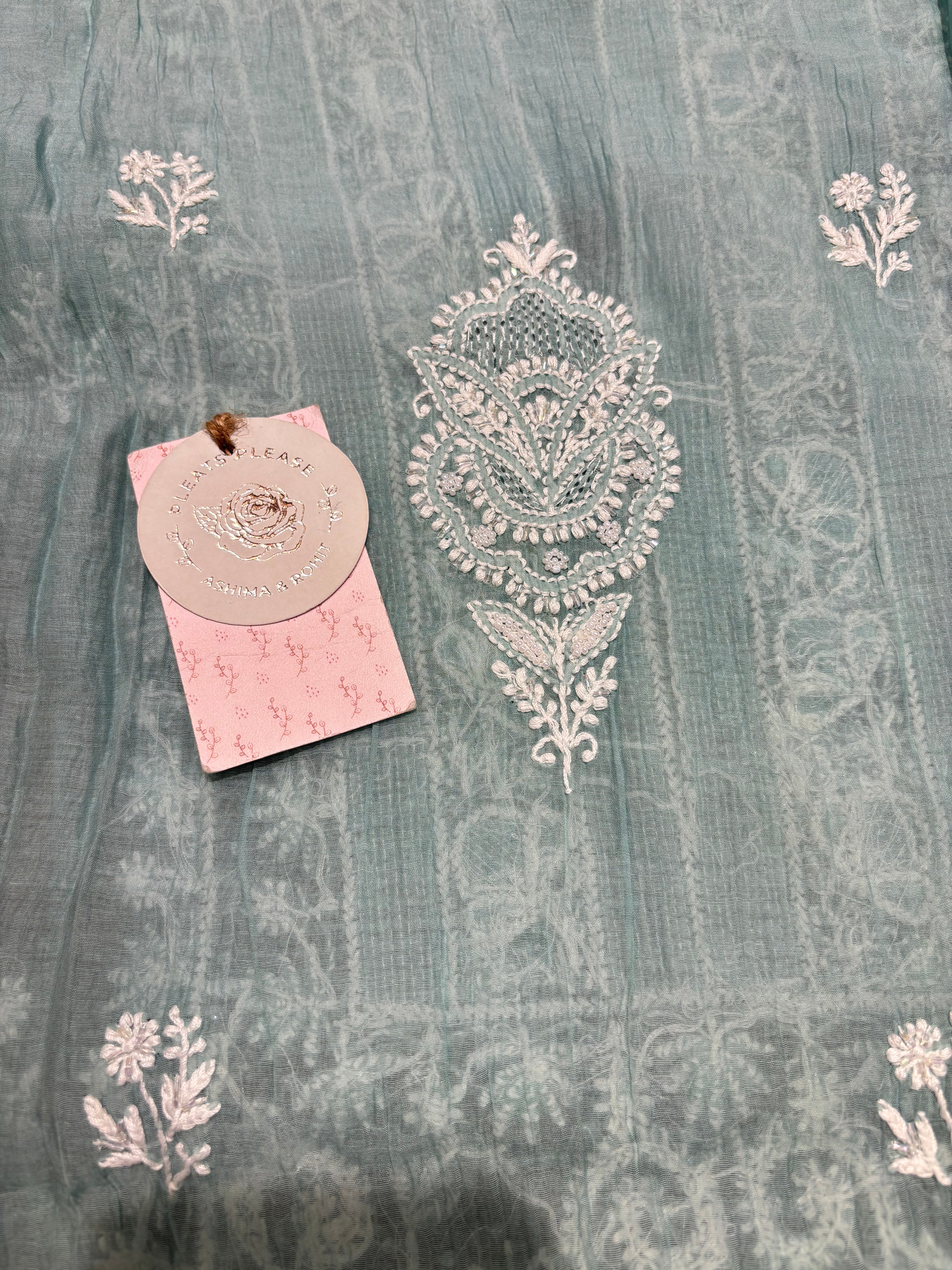 Sea Foam Chanderi Mul Chikankari Kurta & Dupatta Set