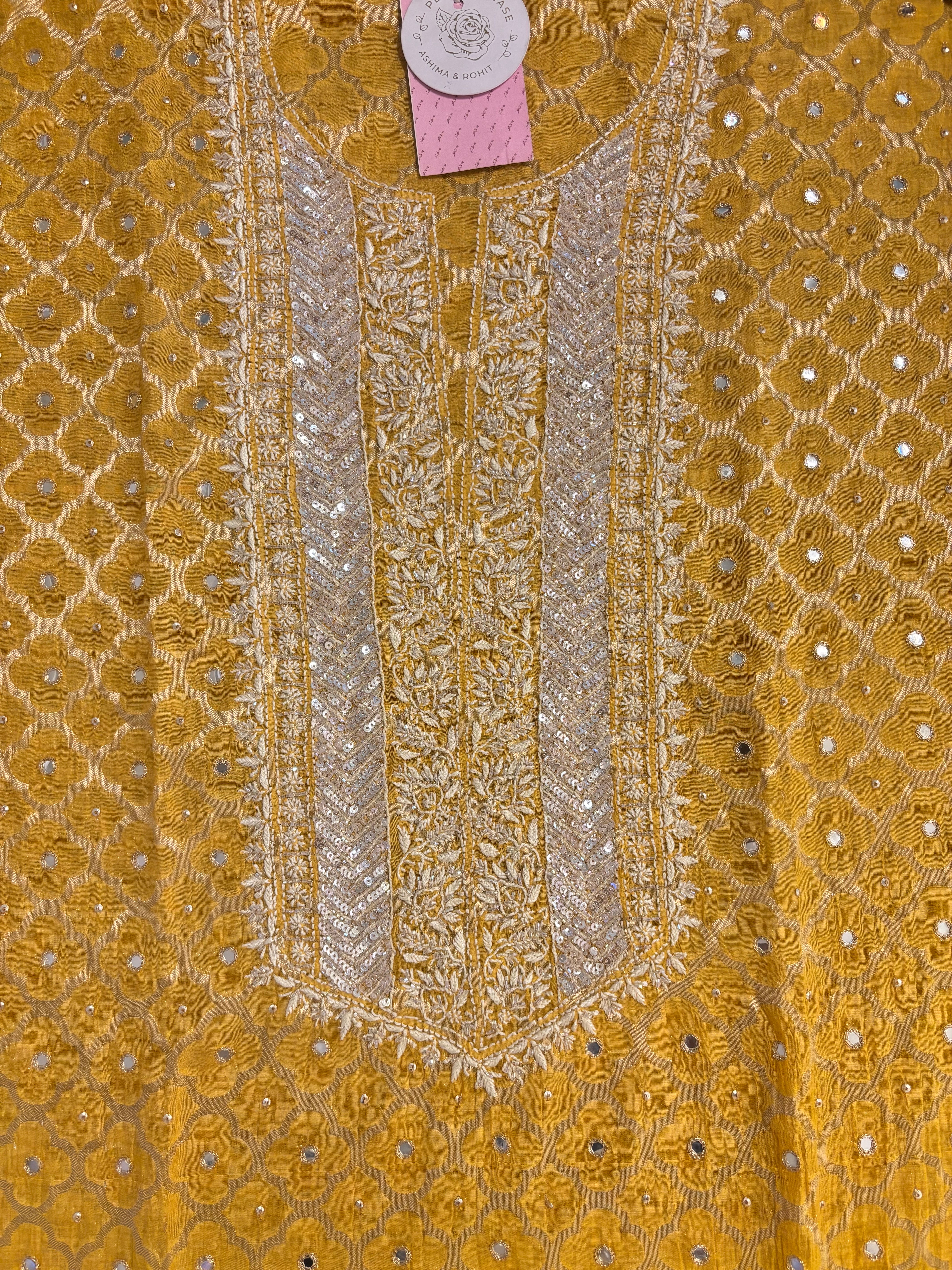 Mustard Yellow Chanderi Silk Chikankari Kurta & Dupatta