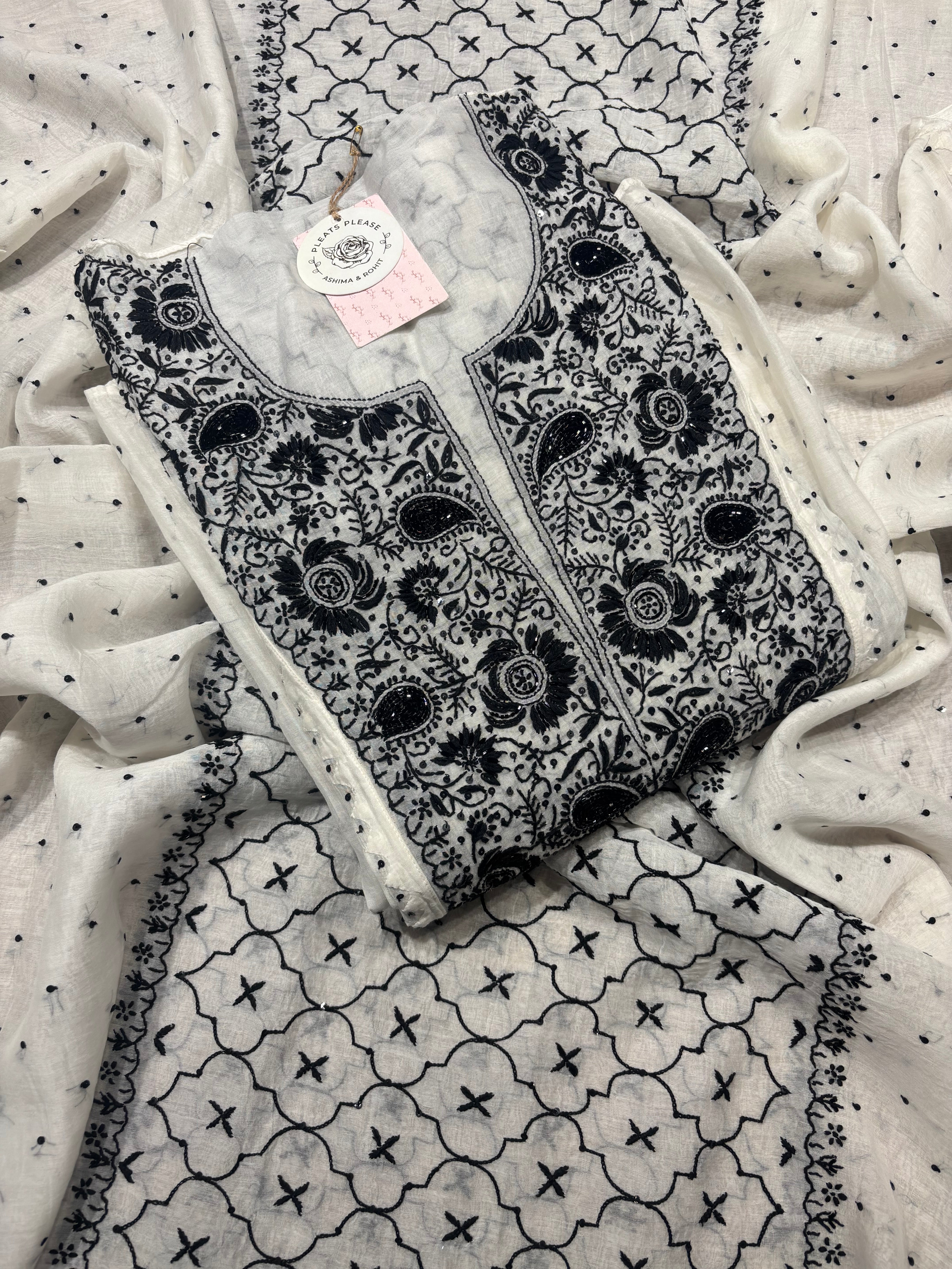 Dyeable Chanderi Mul Chikankari Anarkali and Dupatta set