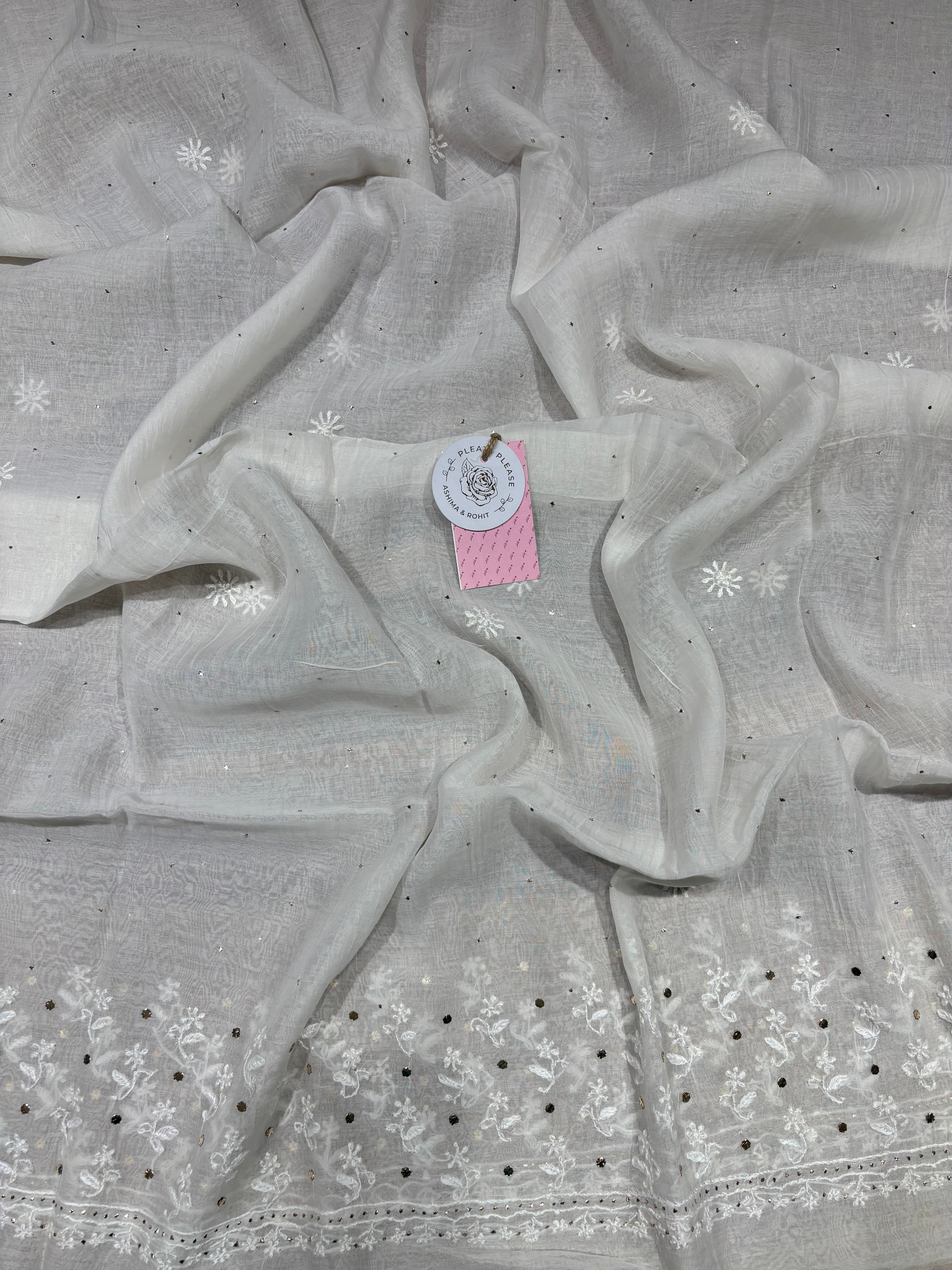 Dyeable Chanderi Mul Chikankari & Mukaish Kurta & Dupatta Set